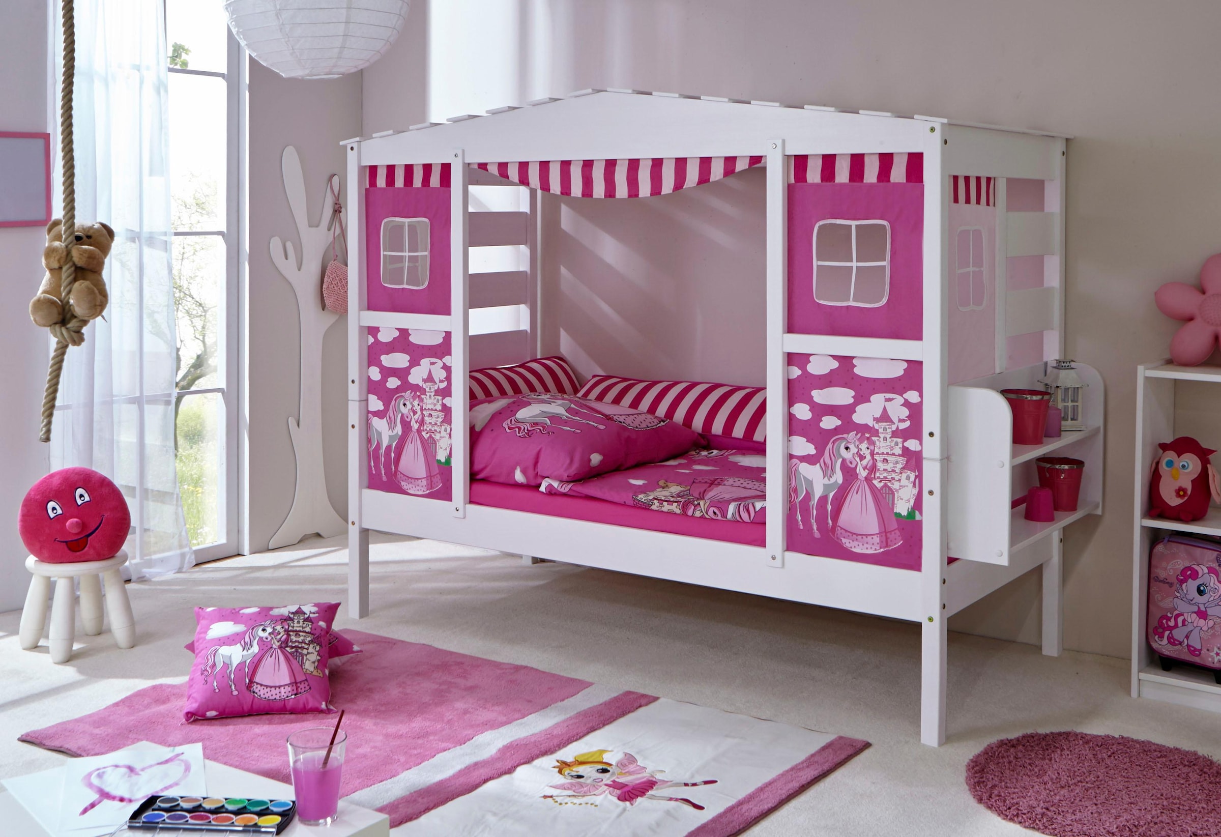Ticaa Kinderbett »Lio«, Hausbett, aus Kiefer Massivholz, inkl. Rollrost