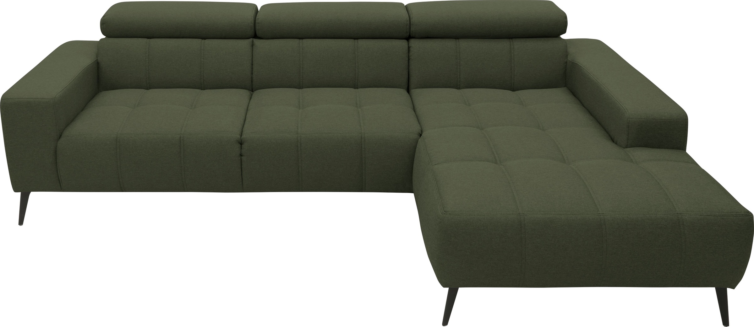 DOMO collection Canapé d'angle »Trento L-Form, mit Kufenfuss oder Einzelfuss« whlw. verstellbare Kopfteile, passend für gängige Saugroboter