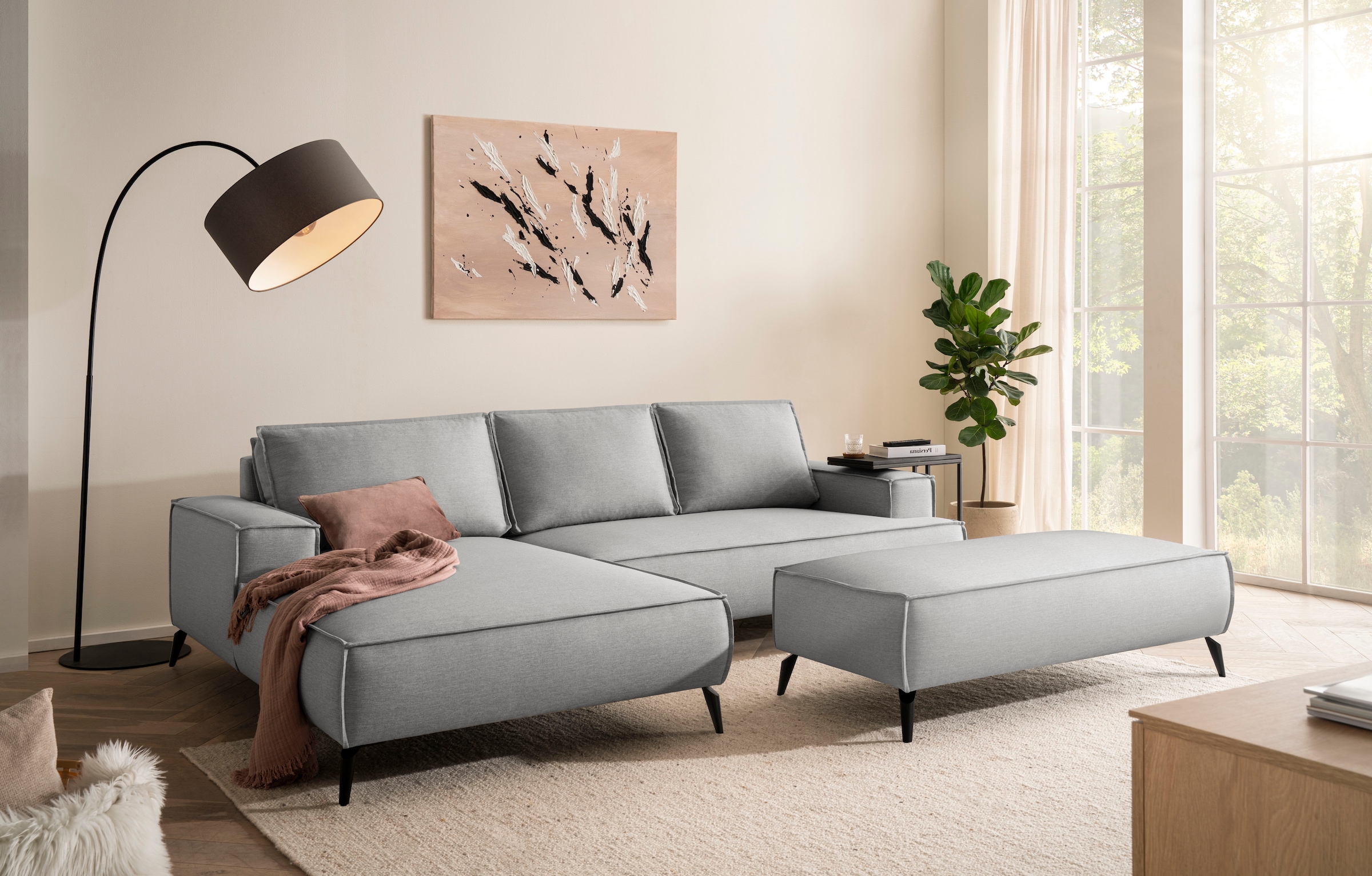 GOODproduct Groupe de sièges »TVINNU, Polsterecke L-Form, Schlaffunktion, mit Hocker« Ensemble,  Set, stellbar zum Schlafsofa (Krokodilverbinder)