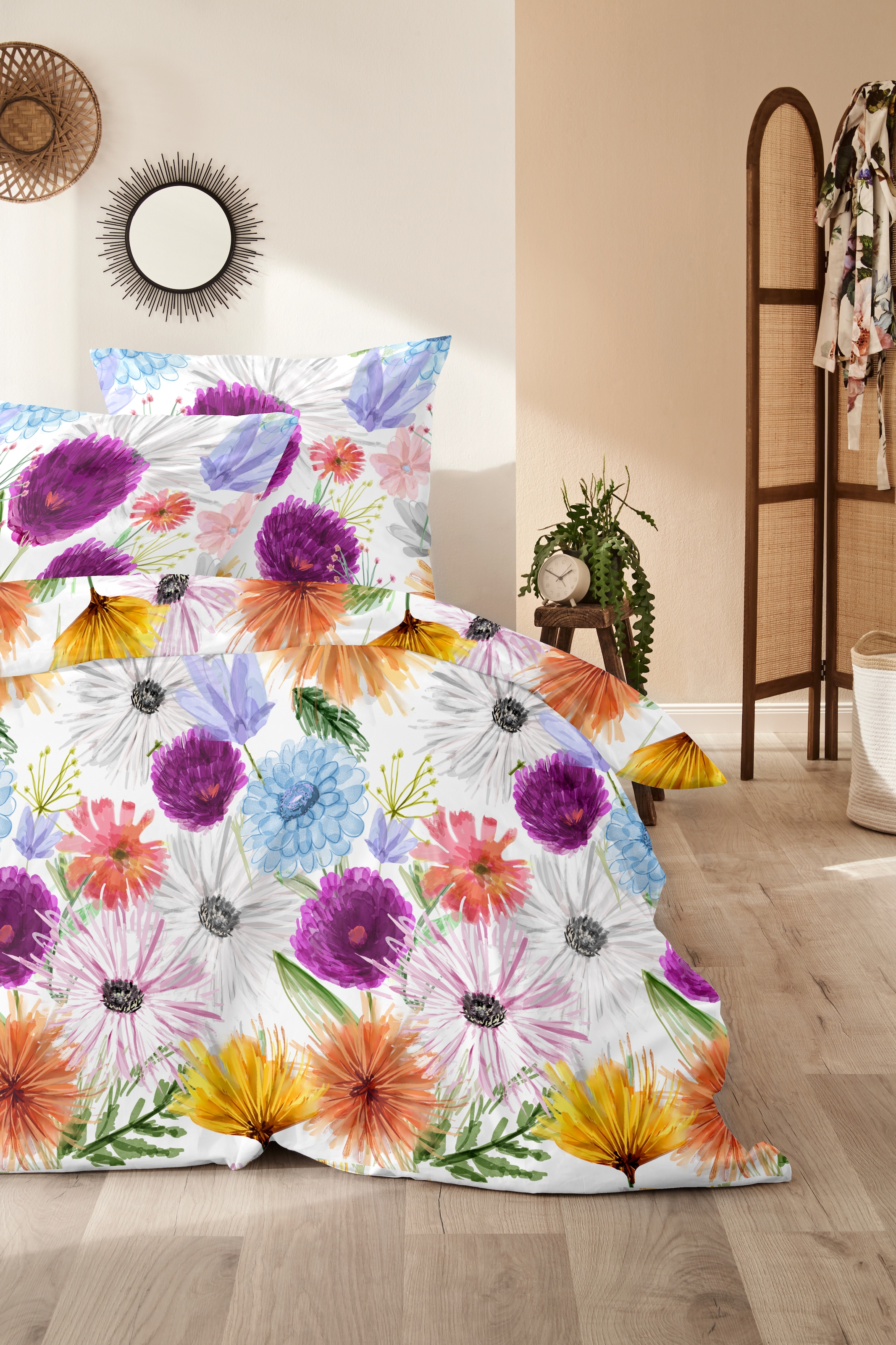 Primera Bettwäsche »Mako-Satin-Bettwäsche Summer Time« 2 Stk. mit bunten Blumen