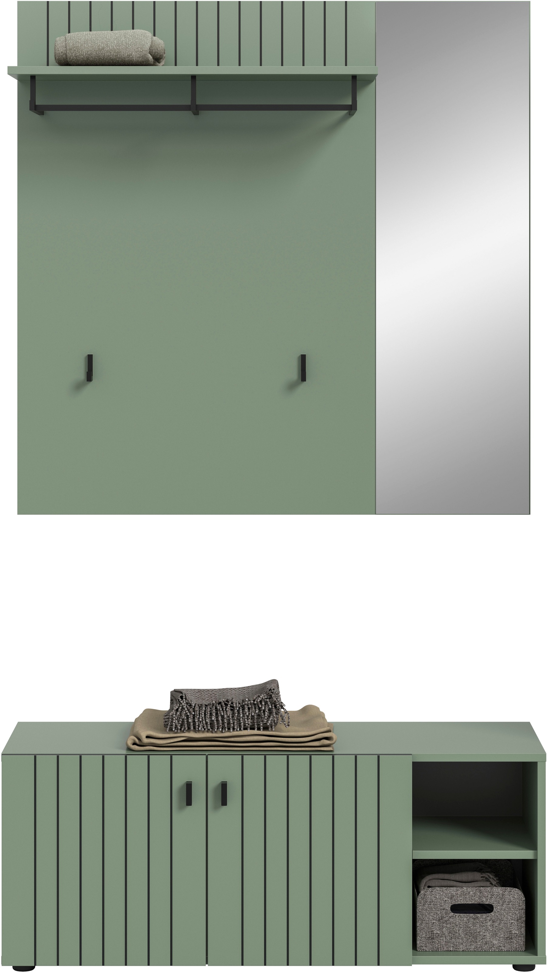 Image of Home affaire Garderoben-Set "TATIO, 2-tlg. Garderobenkombination, Breite: 106 cm, Rillenfräsung" Set, Set, best. aus: 1Garderobenpaneel, 1 Garderobensitzbank, 2 Stk. tlg.