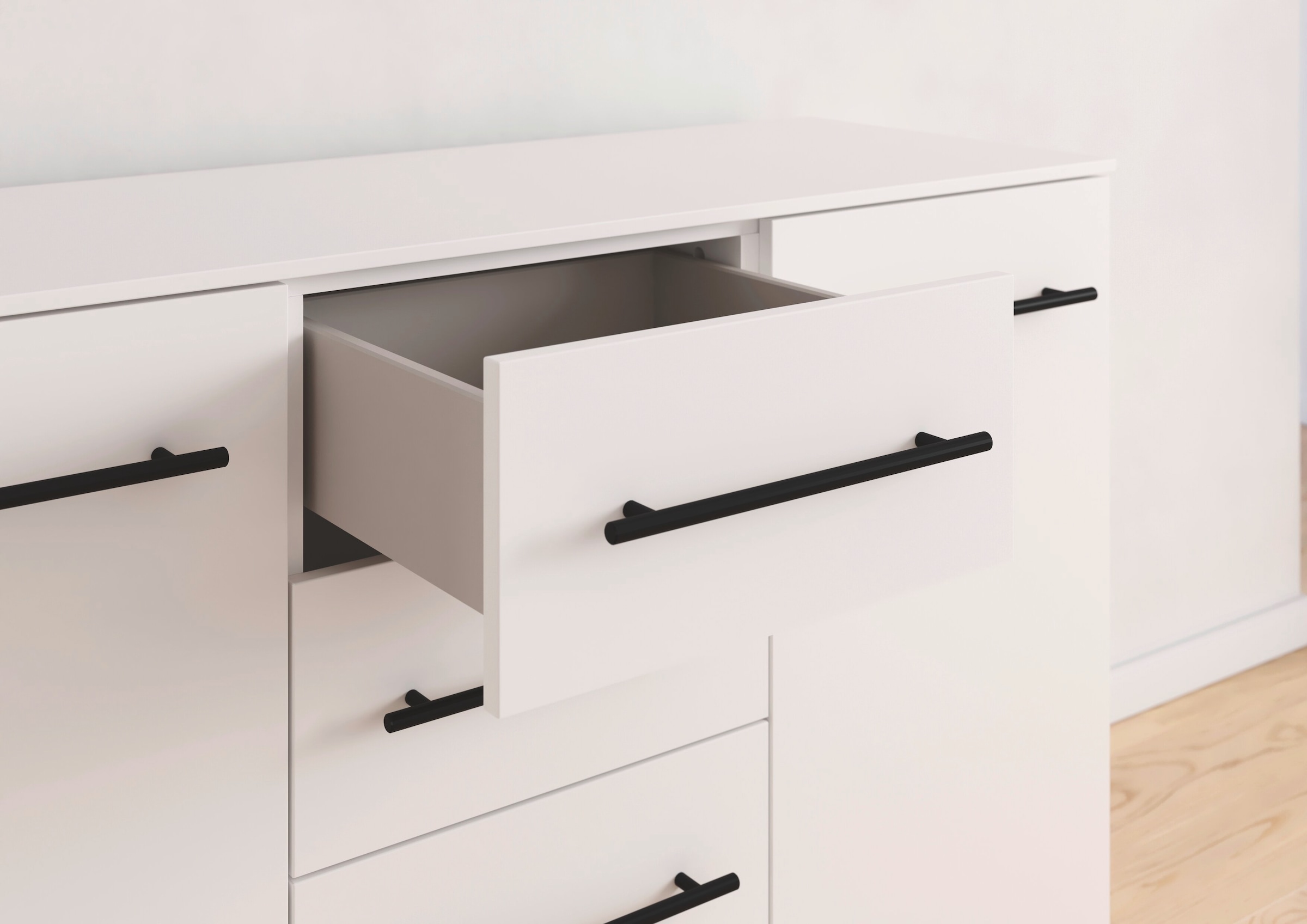 GOODproduct Commode combinée »Sideboard Türkommode Schubladenkommode Kommode RONDO« Largeur 120 / hauteur 81 cm, 4 étagères,  avec 4 tiroirs spacieux, poignée métal noire MADE IN GERMANY
