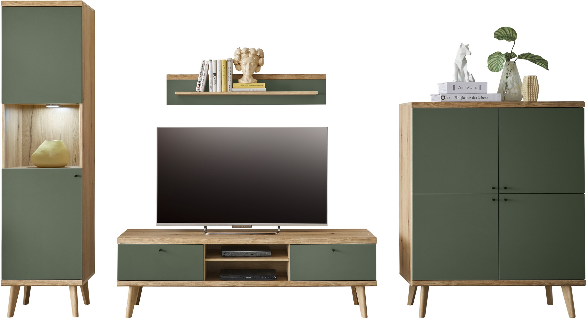 INOSIGN Wohnwand »MAVAS«, (Set, 4 St.), in moderner Trendfarbe, Griffe aus Metall (Schwarz), Breite 337 cm
