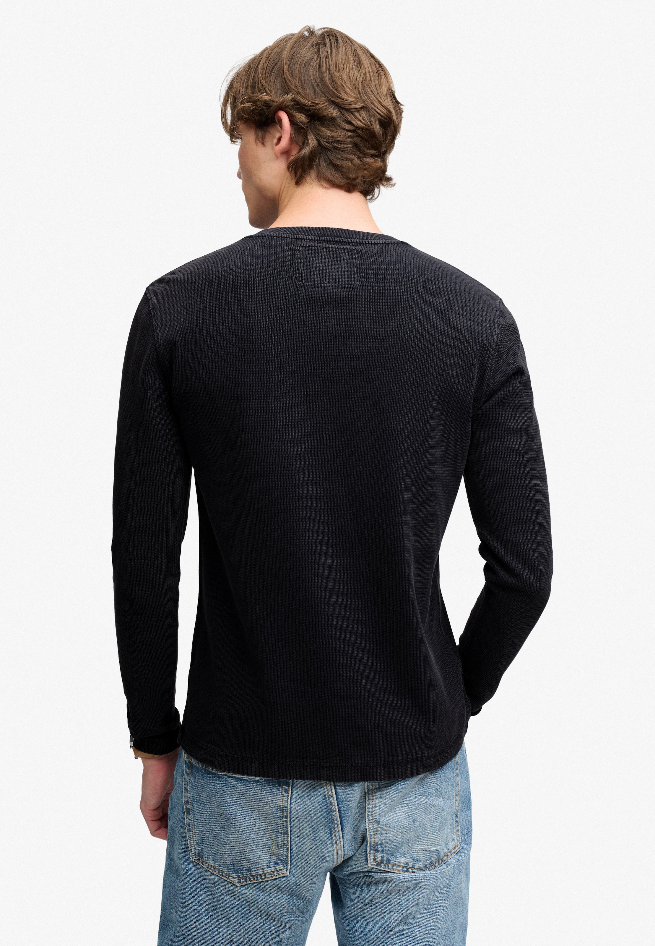 Superdry T-shirt à manches longues »WAFFLE LONG SLEEVE HENLEY TOP« Baumwolle, relaxed fit