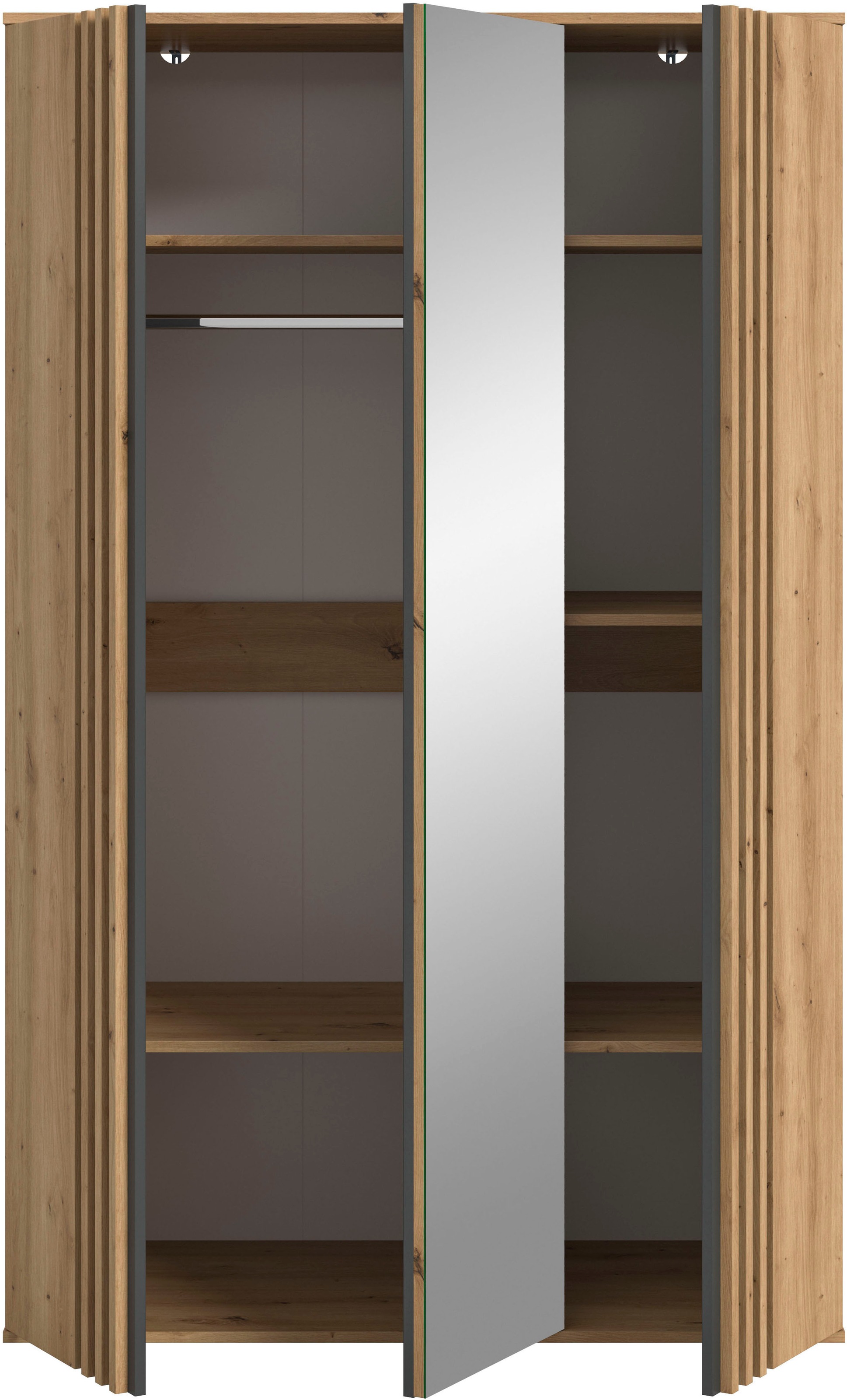 Home affaire Kleiderschrank »ALVA, Breite 120 cm, mit griffloser Front in Paneeloptik, Schrank« Schlafzimmerschrank in weiteren Ausführungen erhältlich,  3 Türen, davon 1 Spiegeltür, 1 Kleiderstange, 5 Einlegeböden