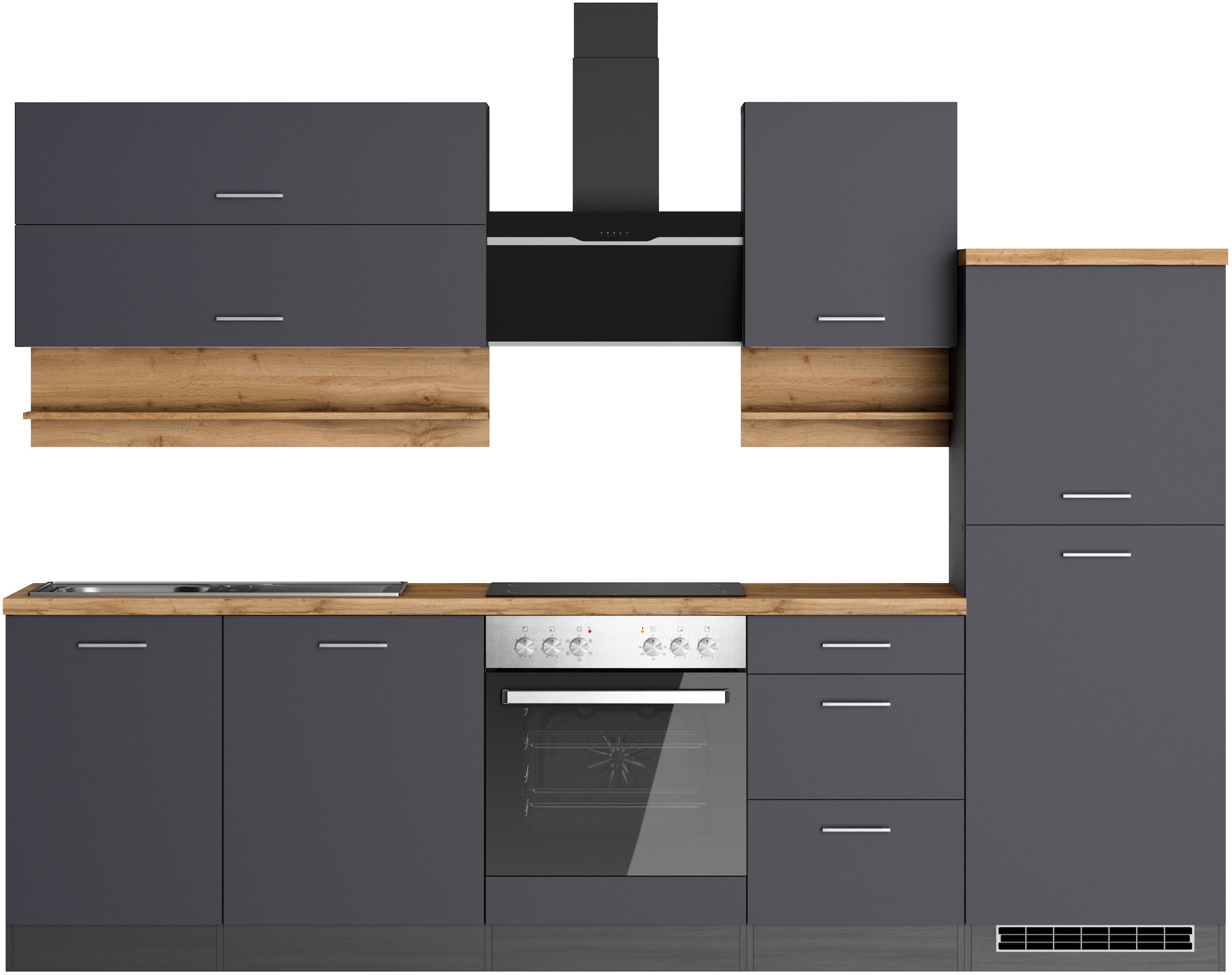 KOCHSTATION Kitchenette »KS-Milan« 280 cm de large, rails métalliques robustes, beaucoup d’espace de rangement
