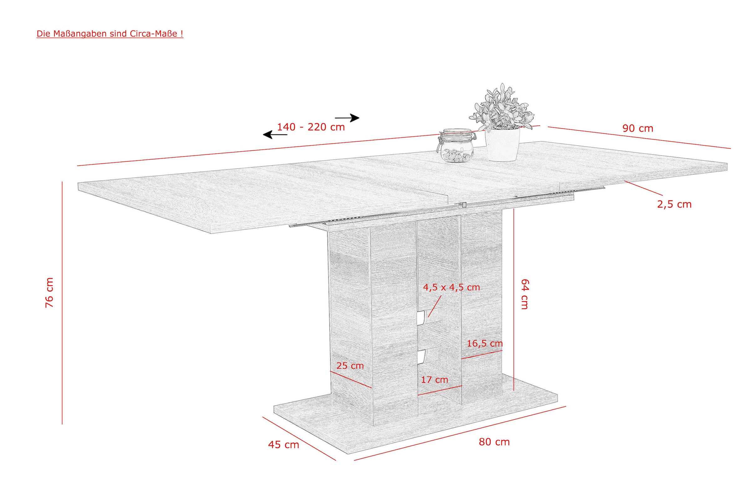 HELA Ensemble de salle à manger »Ulla« Set, 5 cuis tlg. ausziehbar 140 - 220 cm, Edelstahl, 140 Kg Belastbar