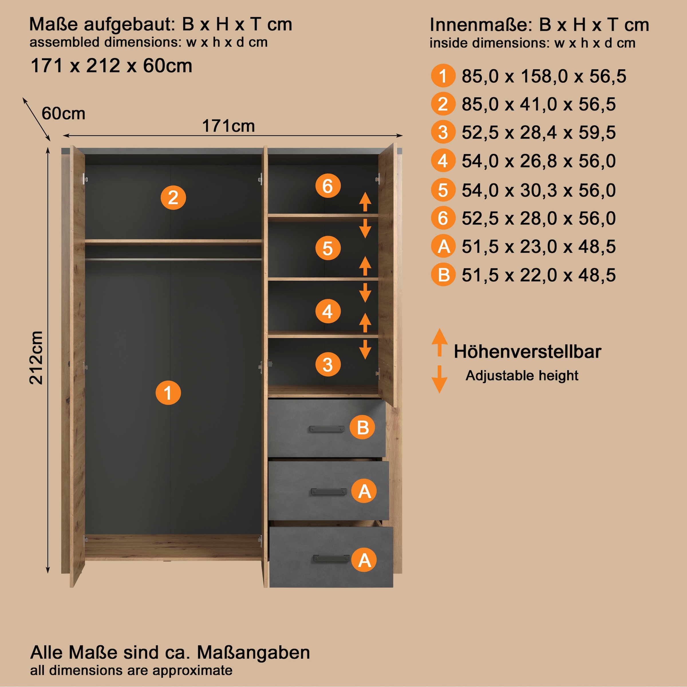 Home affaire Kleiderschrank »Ambres« 1 Stk. tlg.
