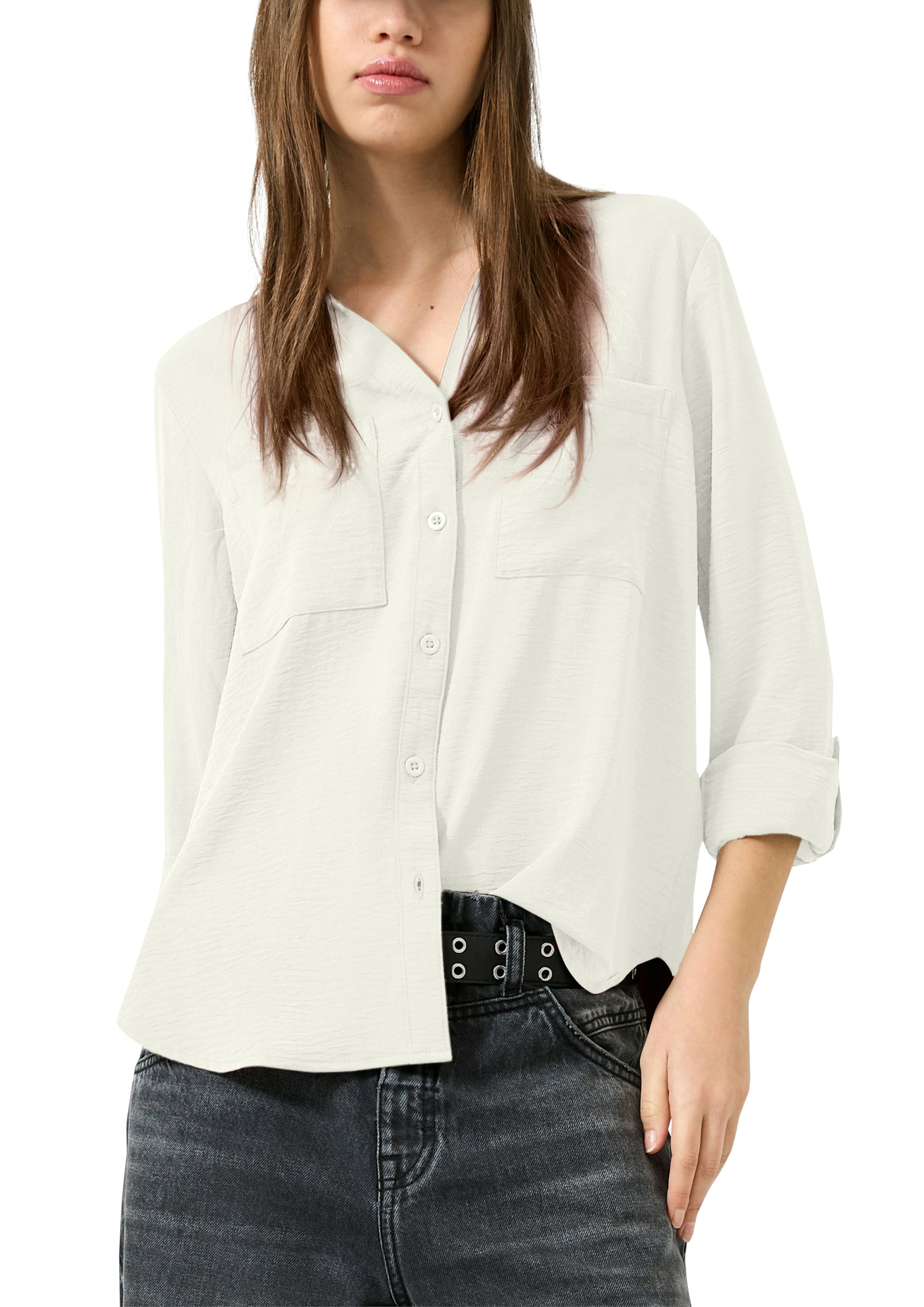 QS Blouse à manches longues mit Knopfleiste und Brusttaschen