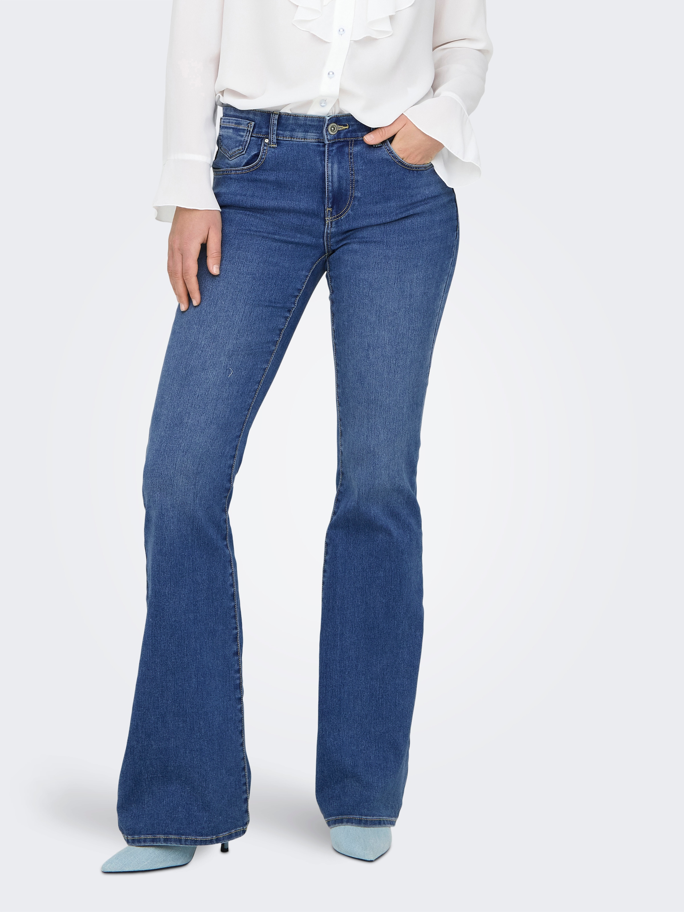 Image of ONLY Bootcut-Jeans "ONLREESE REG RETRO FLARED DNM BOX" Materialmix, bootcut fit