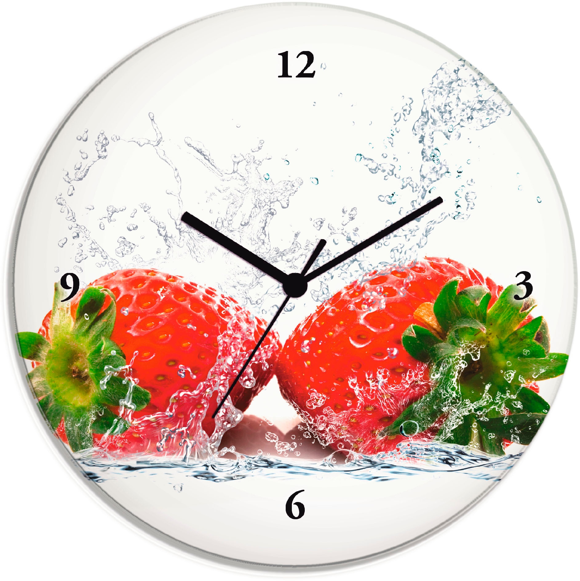 Wanduhr »Erdbeeren mit Spritzwasser«, wahlweise mit Quarz- oder Funkuhrwerk, lautlos...