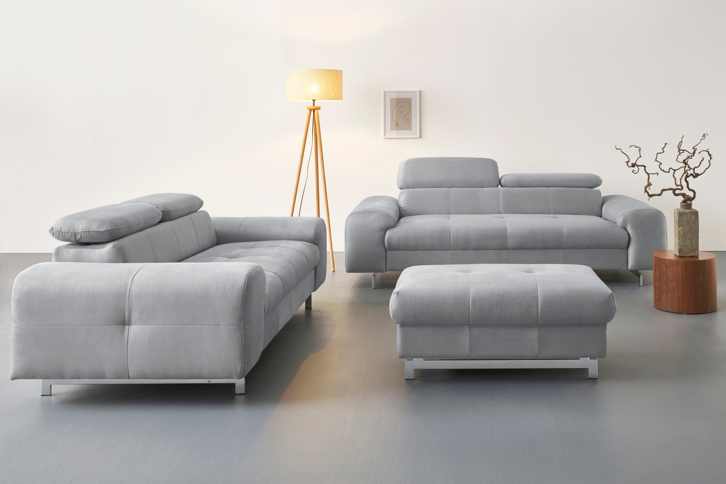COTTA 3-Sitzer »Chef«, Big-Sofa mit Kopfteilverstellung, edle Metallkufen