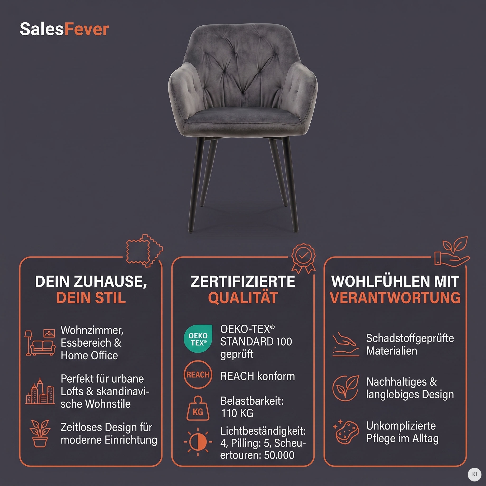SalesFever Chaise de salle à manger »Coventry Komfortabler Polstertuhl im eleganten Stil« () élégant avec piqûres de boutons raffinées