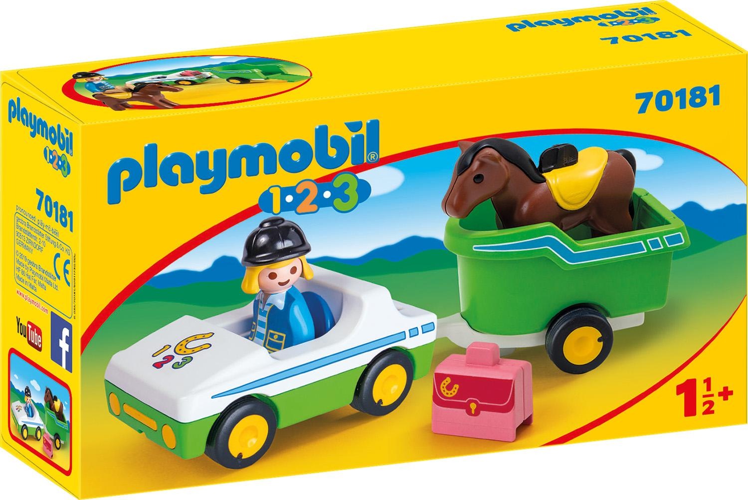 Image of Playmobil® Konstruktions-Spielset »PKW mit Pferdeanhänger (70181), Playmobil 1-2-3«, Made in Europe bei Ackermann Versand Schweiz