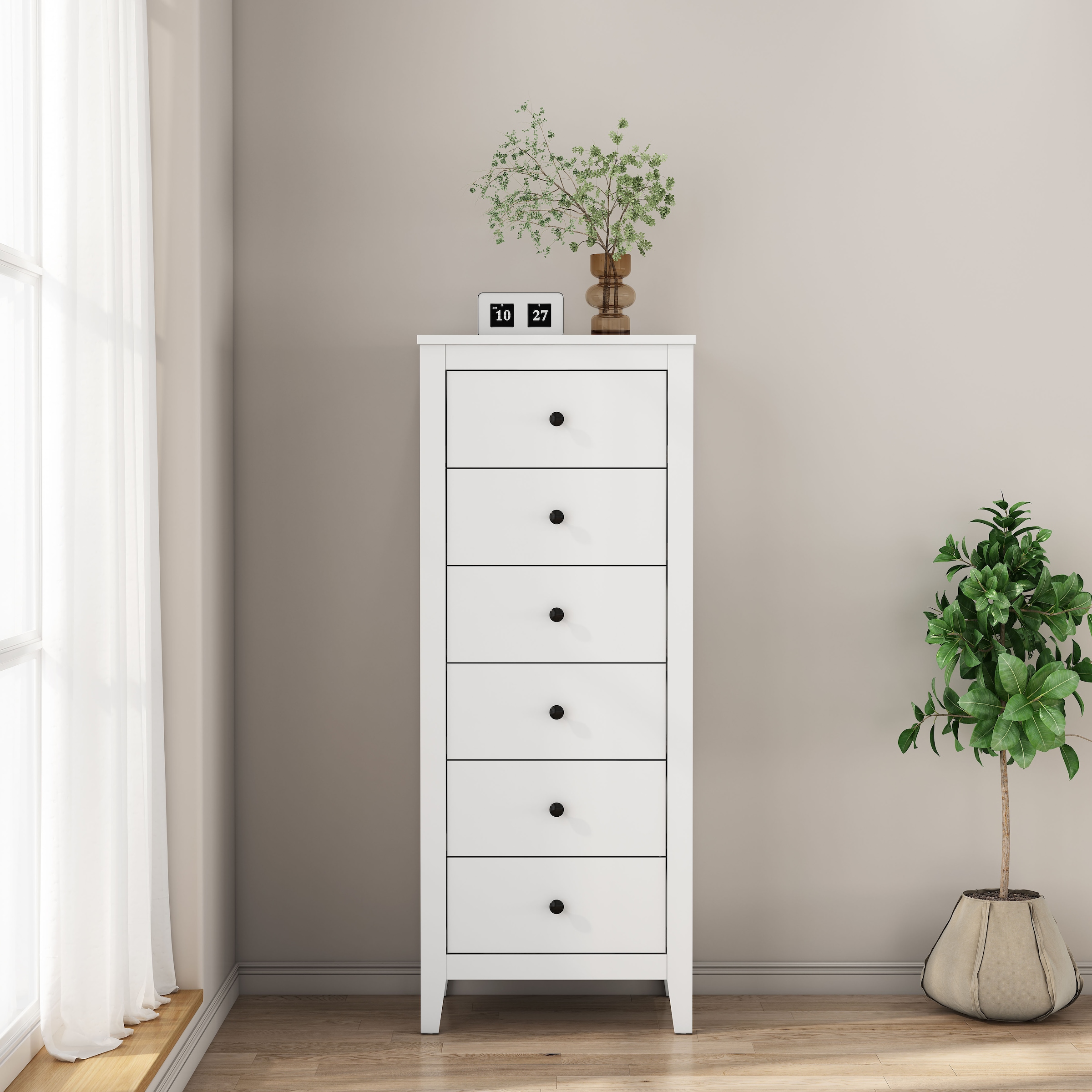 GOODproduct Commode combinée »Borkum Sideboard Anrichte mit 6 Schubladen Landhaus weiss Bestseller« hochwertige Griffe aus Metall, 