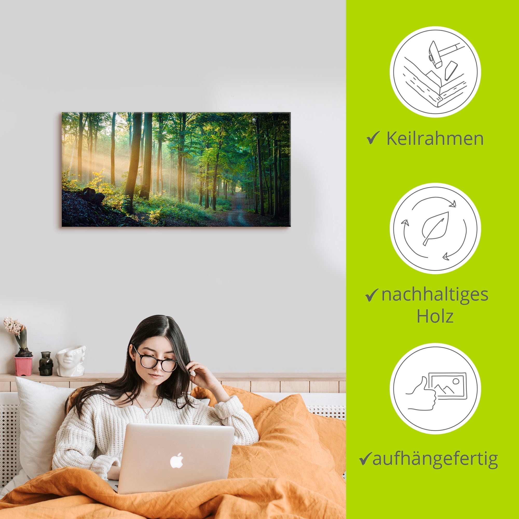 Artland Wandbild »Herbstmorgen im Wald«, Waldbilder, (1 St.), als Alubild, Outdoorbild, Leinwandbild, Poster in verschied. Grössen