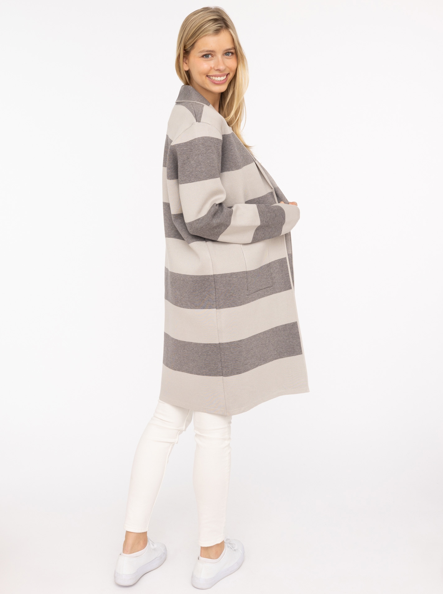 Zwillingsherz Cardigan »"Streifen & Schalkragen"«, gestreifte Strickjacke mit Schalkragen und Eingriffstaschen