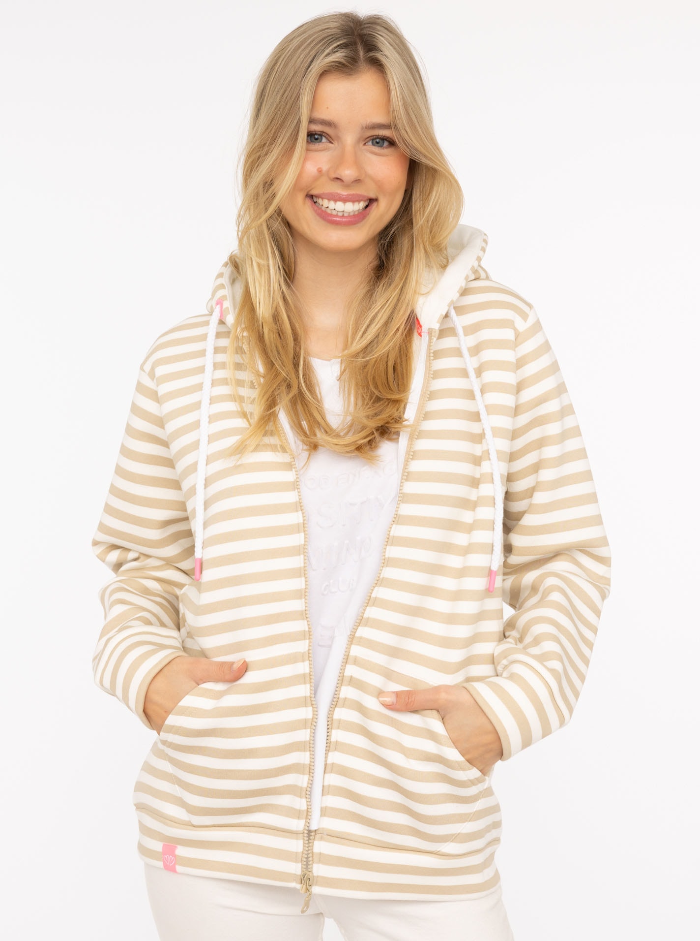 Image of Zwillingsherz Kapuzensweatjacke Streifen, Kapuze, Reissverschluss, modisch, Langarm, Taschen