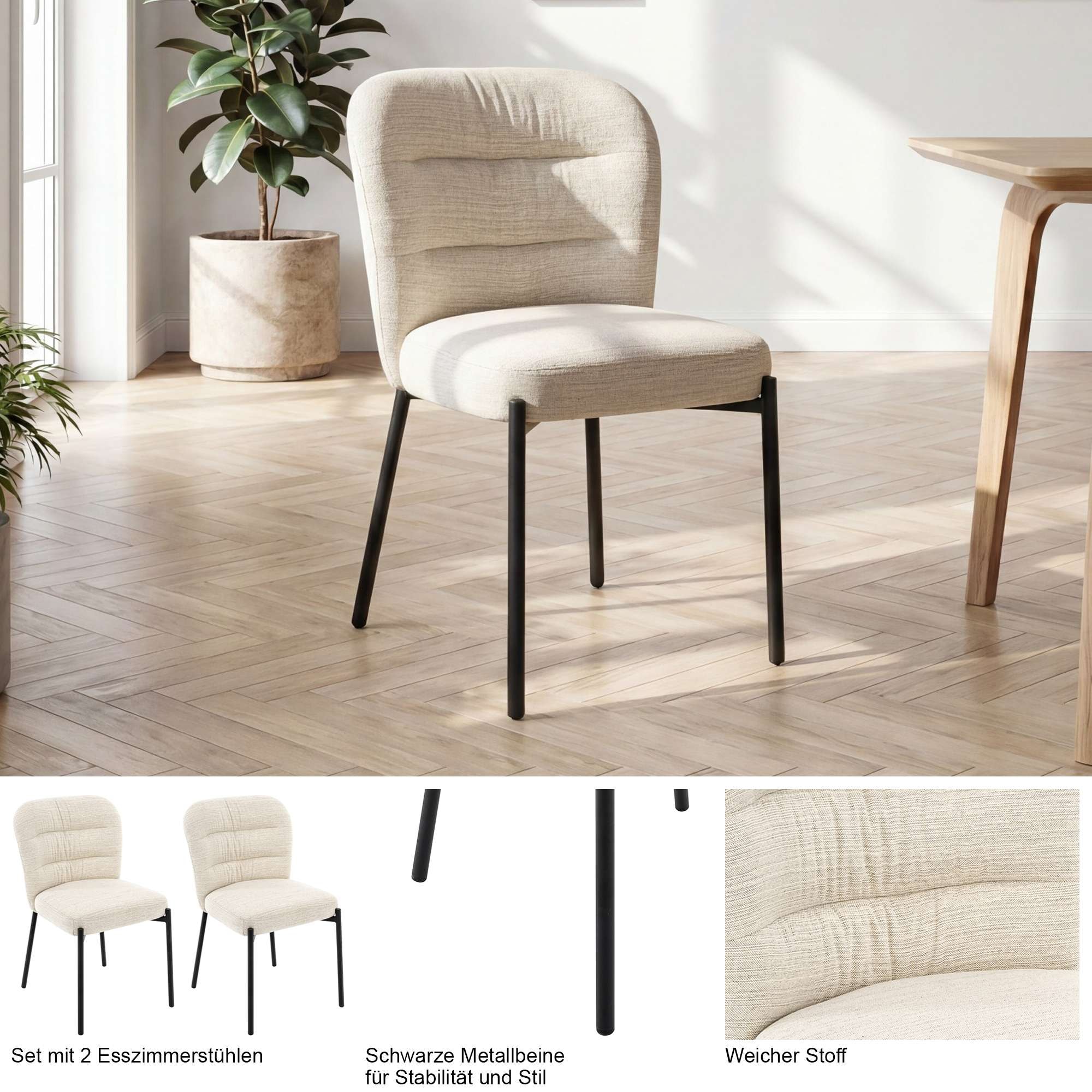 GOODproduct Esszimmerstuhl »Aniene« () 2 Stk.Gepolsterte Rückenlehne und Sitzfläche, Sitzhöhe 49 cm