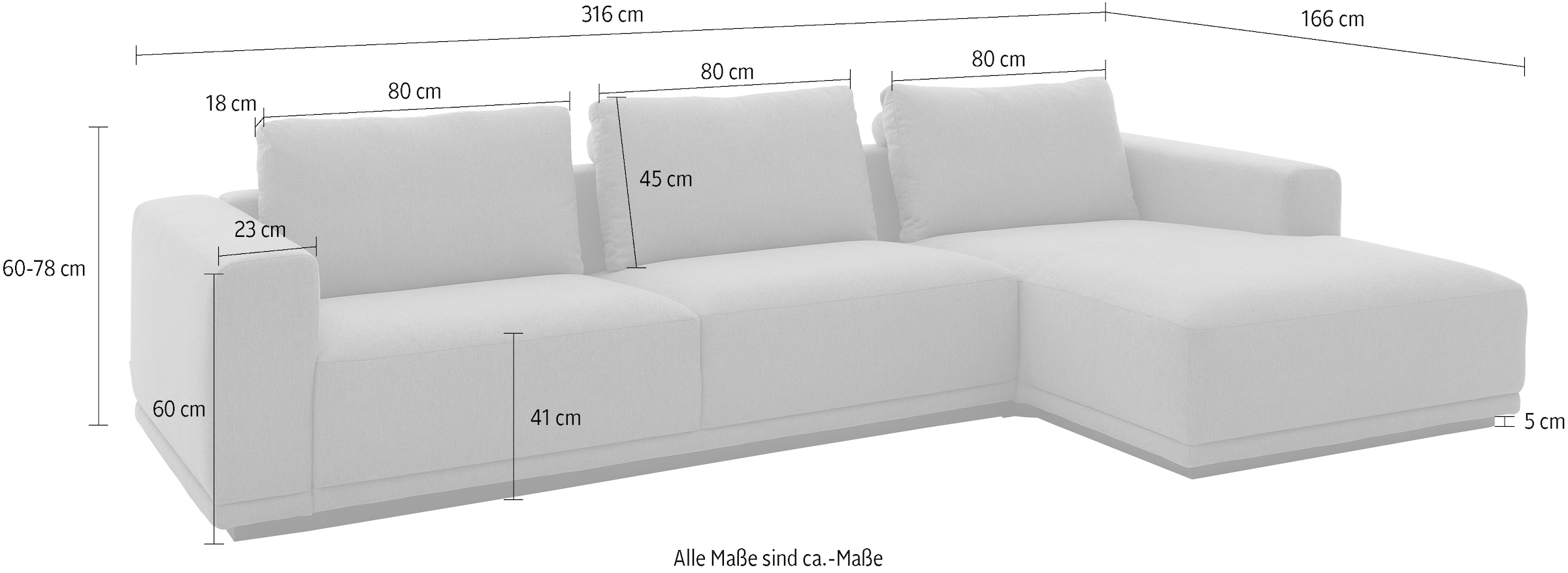 Musterring Canapé d'angle »JustB! PM200, Holzrahmen in schwarz, wahlw. Sitzvorzug, Breite 316cm« canapé d'angle gauche & chaise longue droite, avec accoudoirs, coussins de dossier inclus