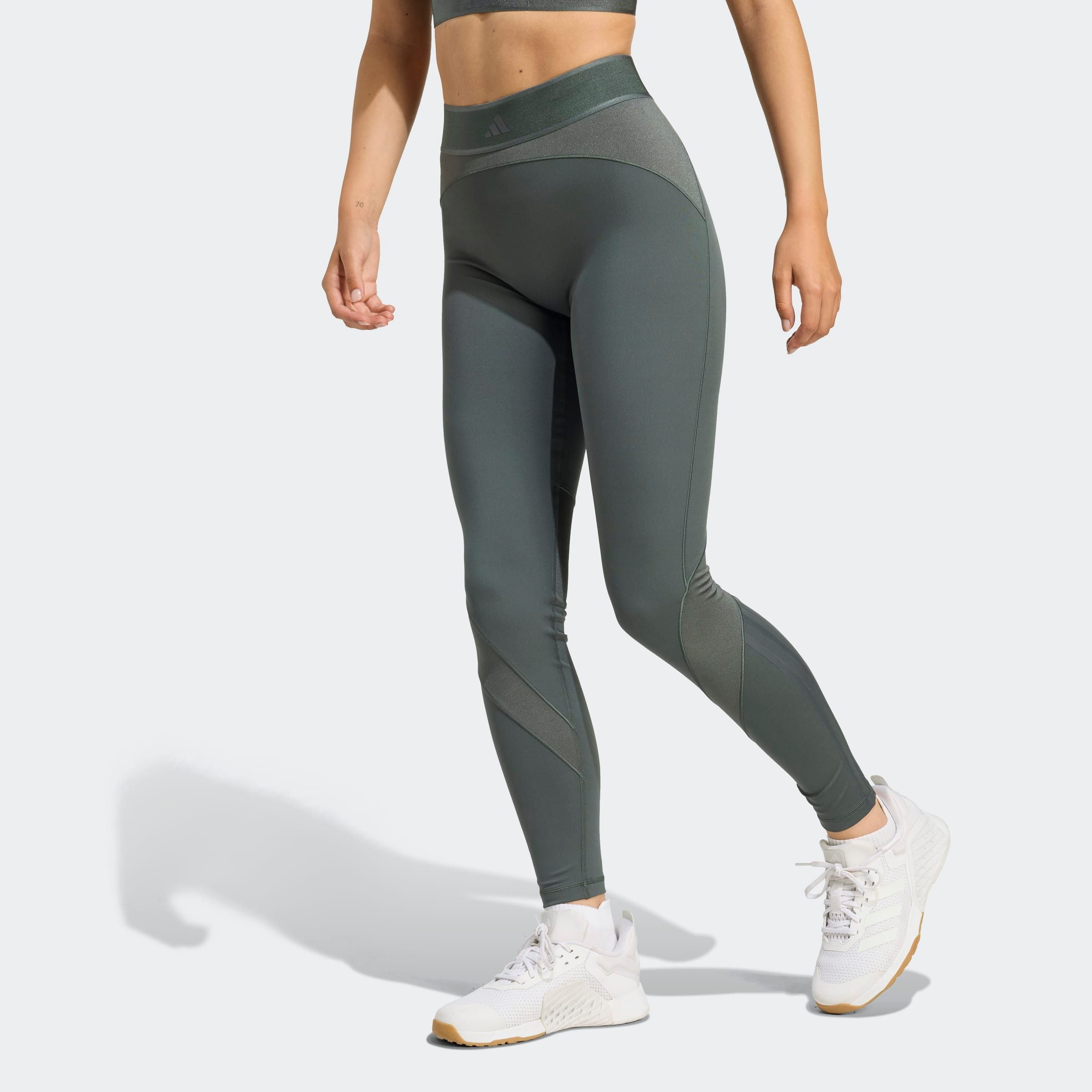 Image of adidas Performance Trainingstights "HYPERGLAM SHINE FULL-LENGTH LEGGINGS" sportlicher Mix aus glänzendem und mattem Material, mit Jacquard-Bund