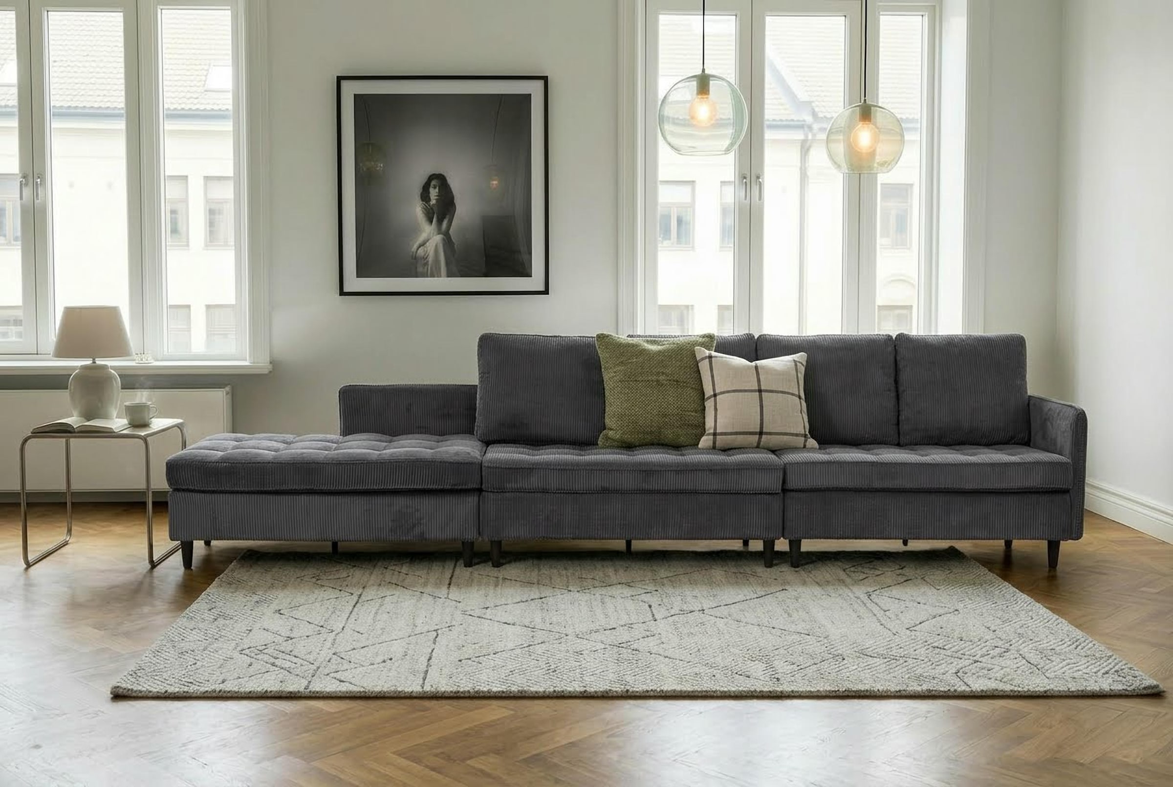 Dorel Home Wohnlandschaft »LINDHUS, Cord, Modulsofa, verschiedene Stellvarianten« Breite als U-Form (254cm) mit Verbindern fixierbar, Recamiere,Stauraum