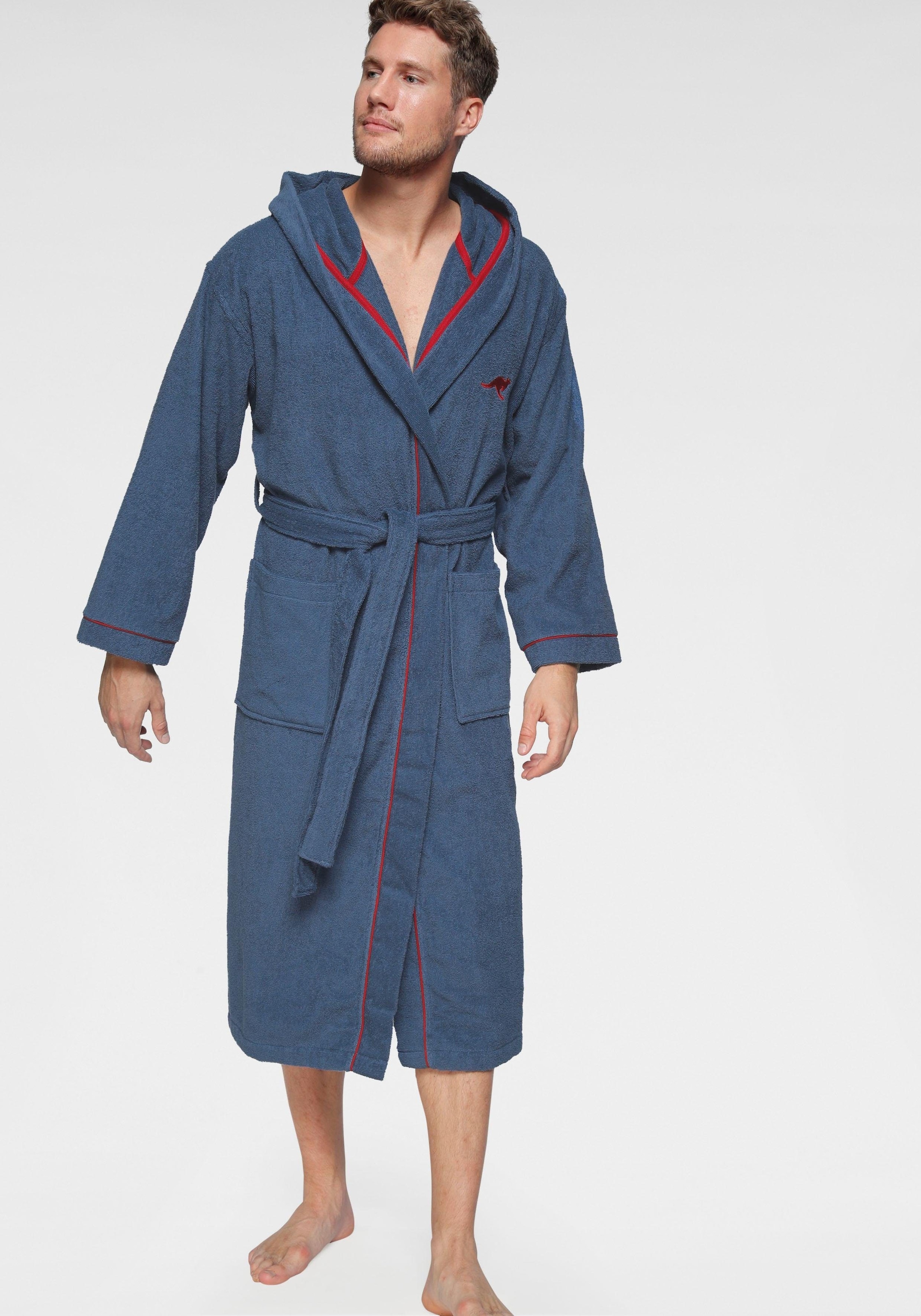 Image of KangaROOS Unisex-Bademantel "Luke, ideal für Sauna & Spa, Hotelbademantel, Morgenmantel" 1 Stk. für Damen & Herren, Bademantel mit Kapuze & Logostickerei,S-2XL