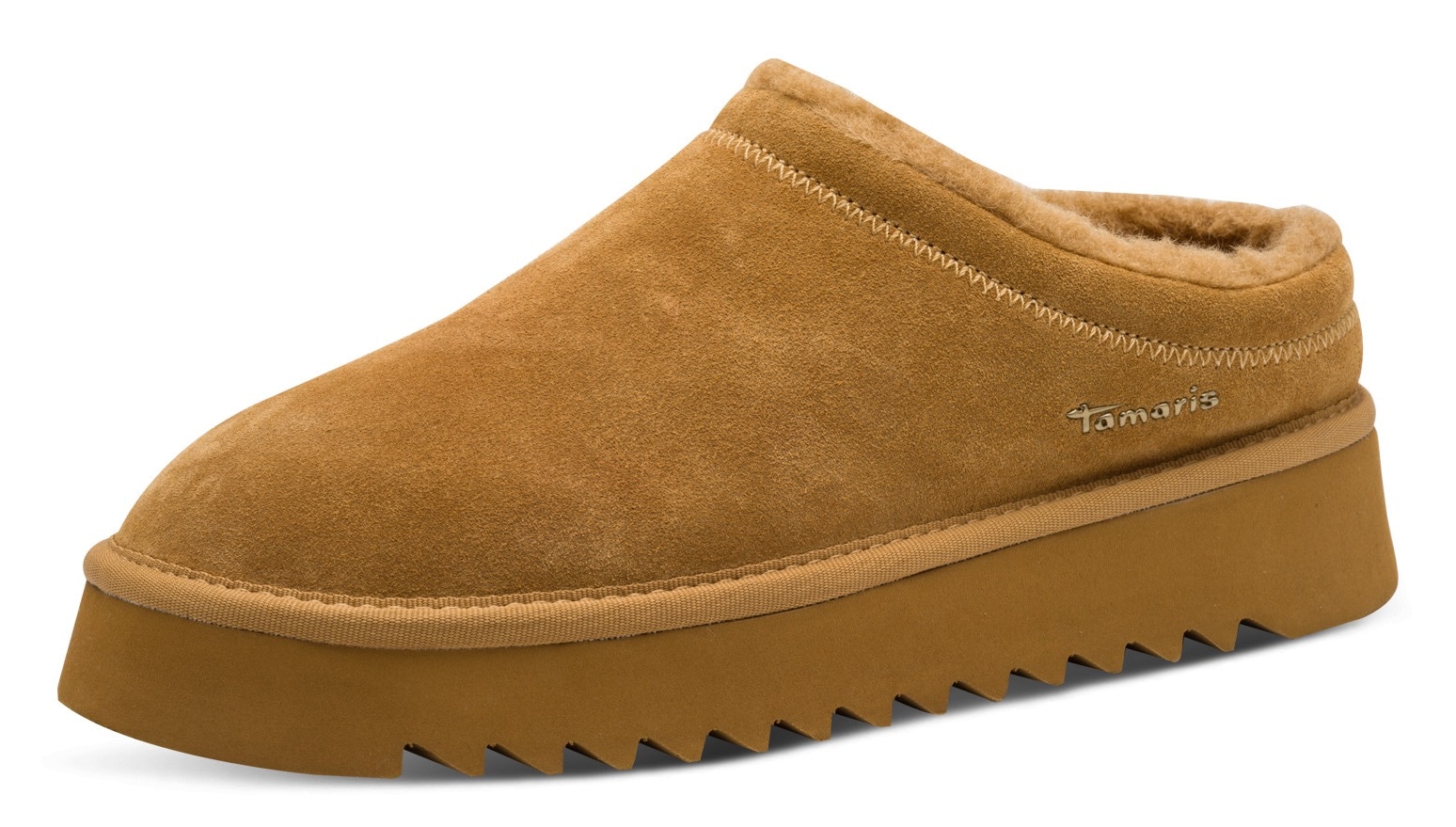 Image of Tamaris Hausschuh, Clogs, Bequemschuh mit Fellimitat-Kragen