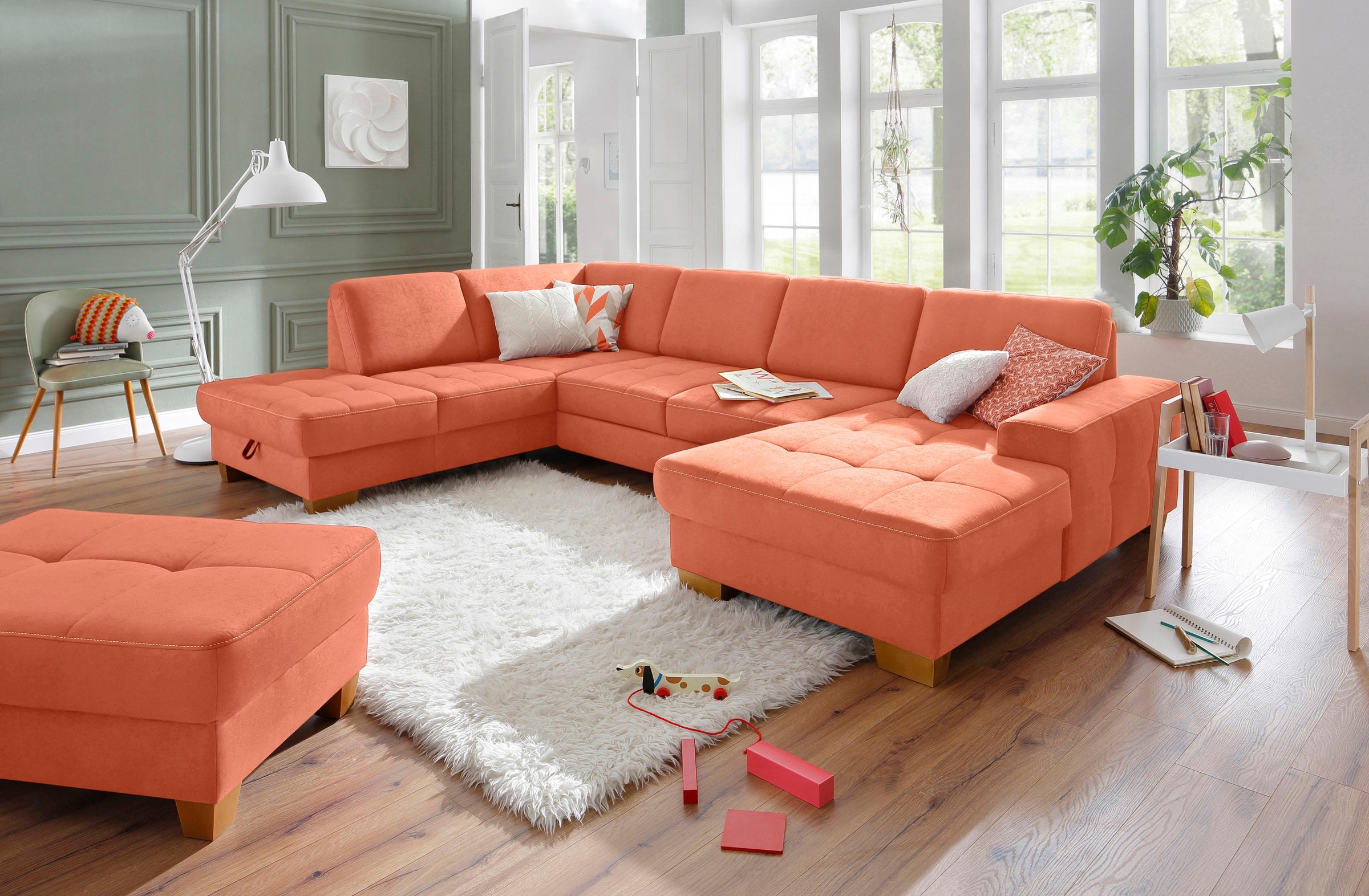 Home affaire Wohnlandschaft »Puccini U-Form« mit Federkern, Sitztiefenverstellung, Kontrastnaht