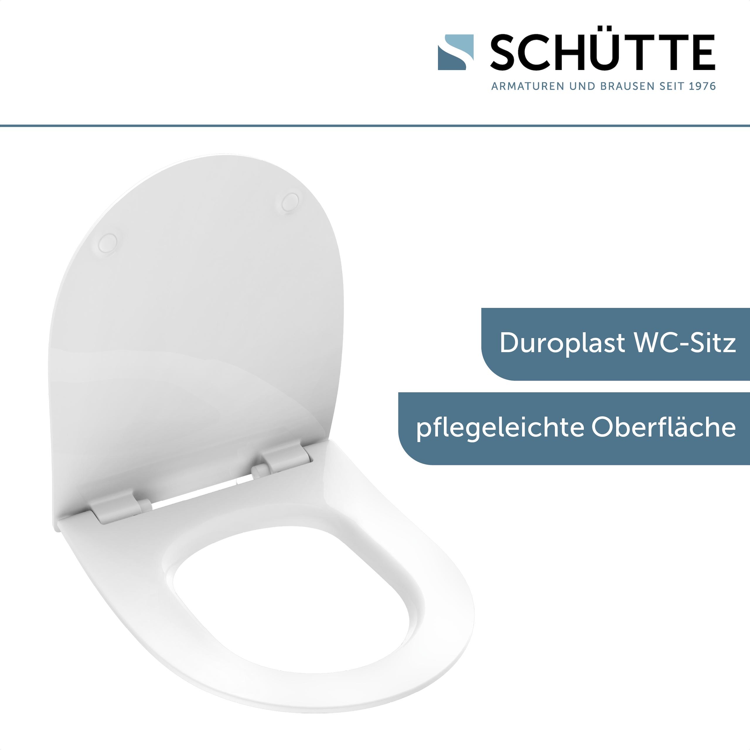 Schütte WC-Sitz "Duroplast, WHITE D-Form PRO 6" WC-Sitz, Befestigungsmaterial, Montageanleitung, mit Absenkautomatik und Schnellverschluss