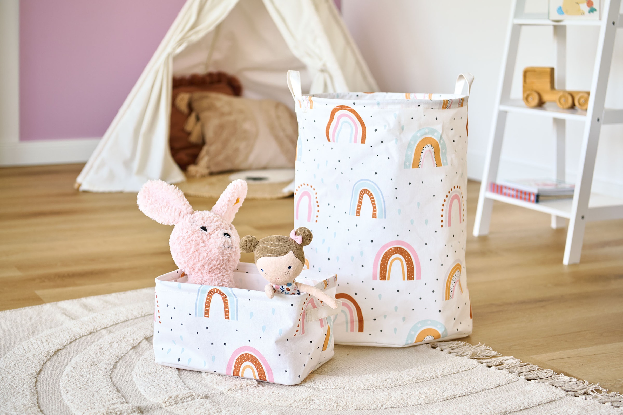 Zeller Present Aufbewahrungskorb »Rainbow« (Aufbewahrungskorb/Wäschesammler-Set), Canvas