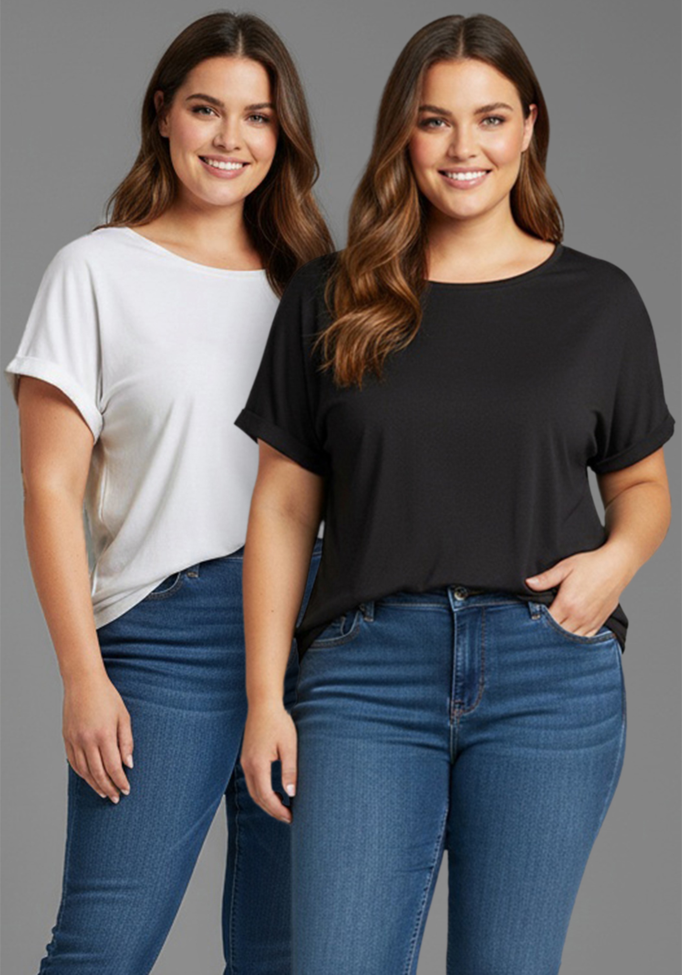 Image of Laura Scott CURVE T-Shirt "Grosse Grössen" 2 Stk. im 2er Pack mit modischem Ärmelaufschlag