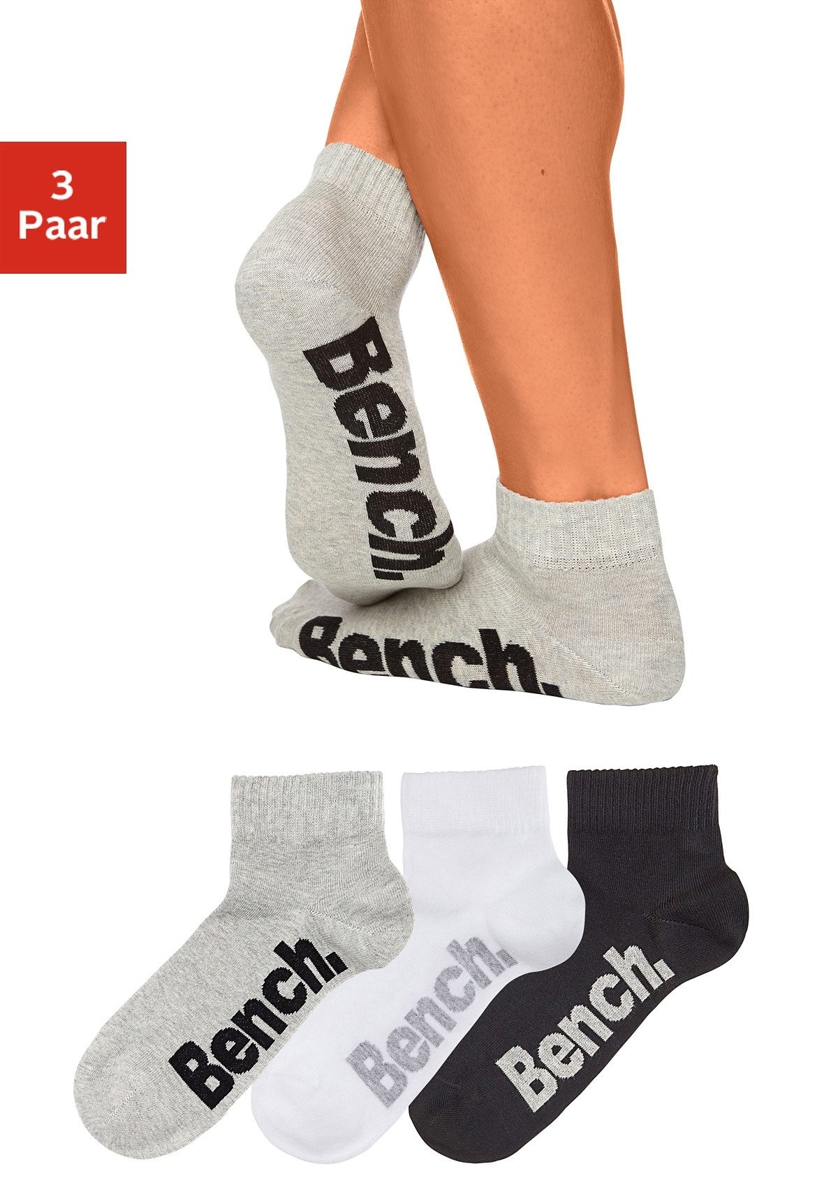 Image of Bench. Kurzsocken Packung, 3 Stk. tlg. mit bequemen Rippbündchen