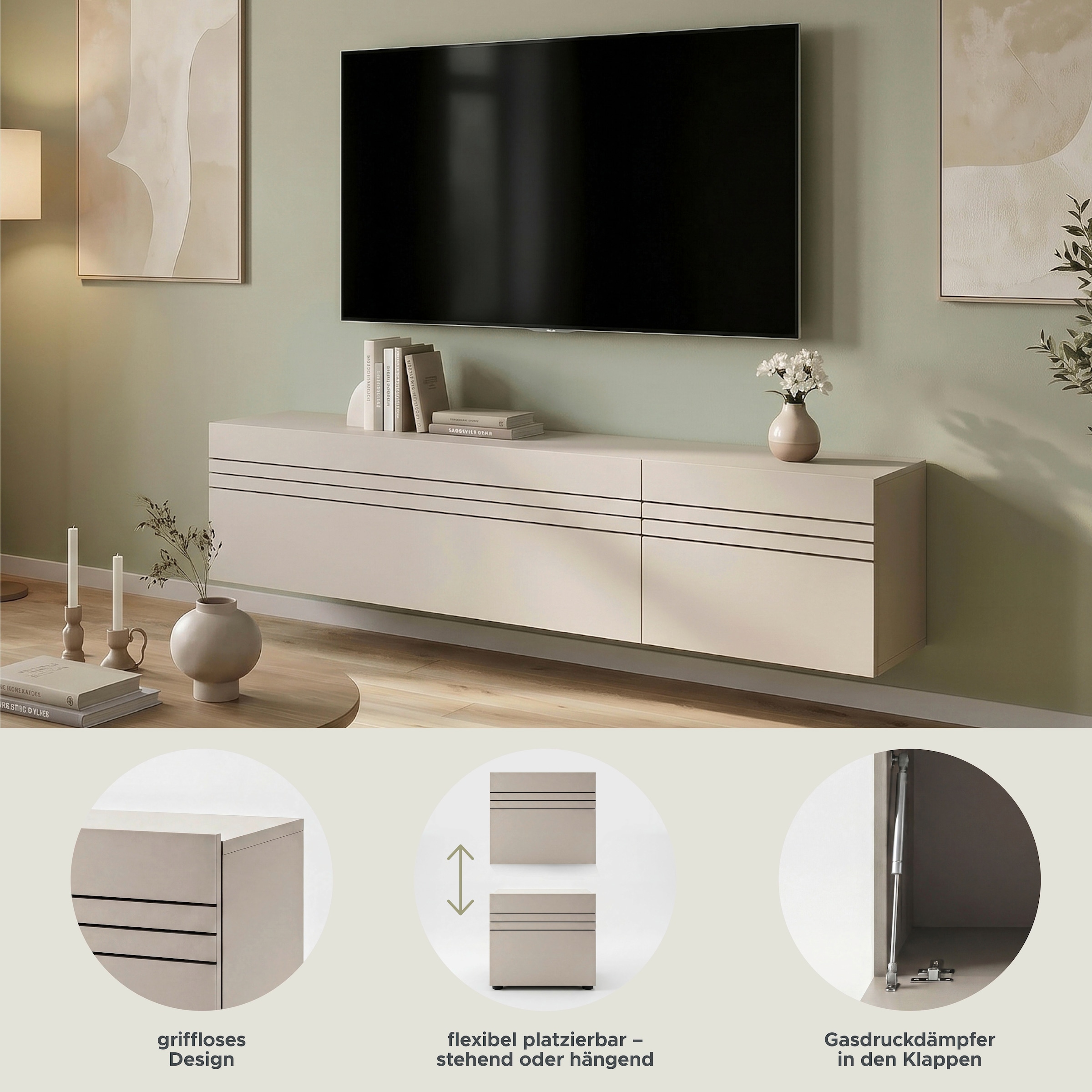 GOODproduct Lowboard »SPIAGGIA, 2-teiliges Set, Breite 135cm, stehend & hängend montierbar« TV-Möbel, TV-Schrank, TV-Lowboard, Mediaboard