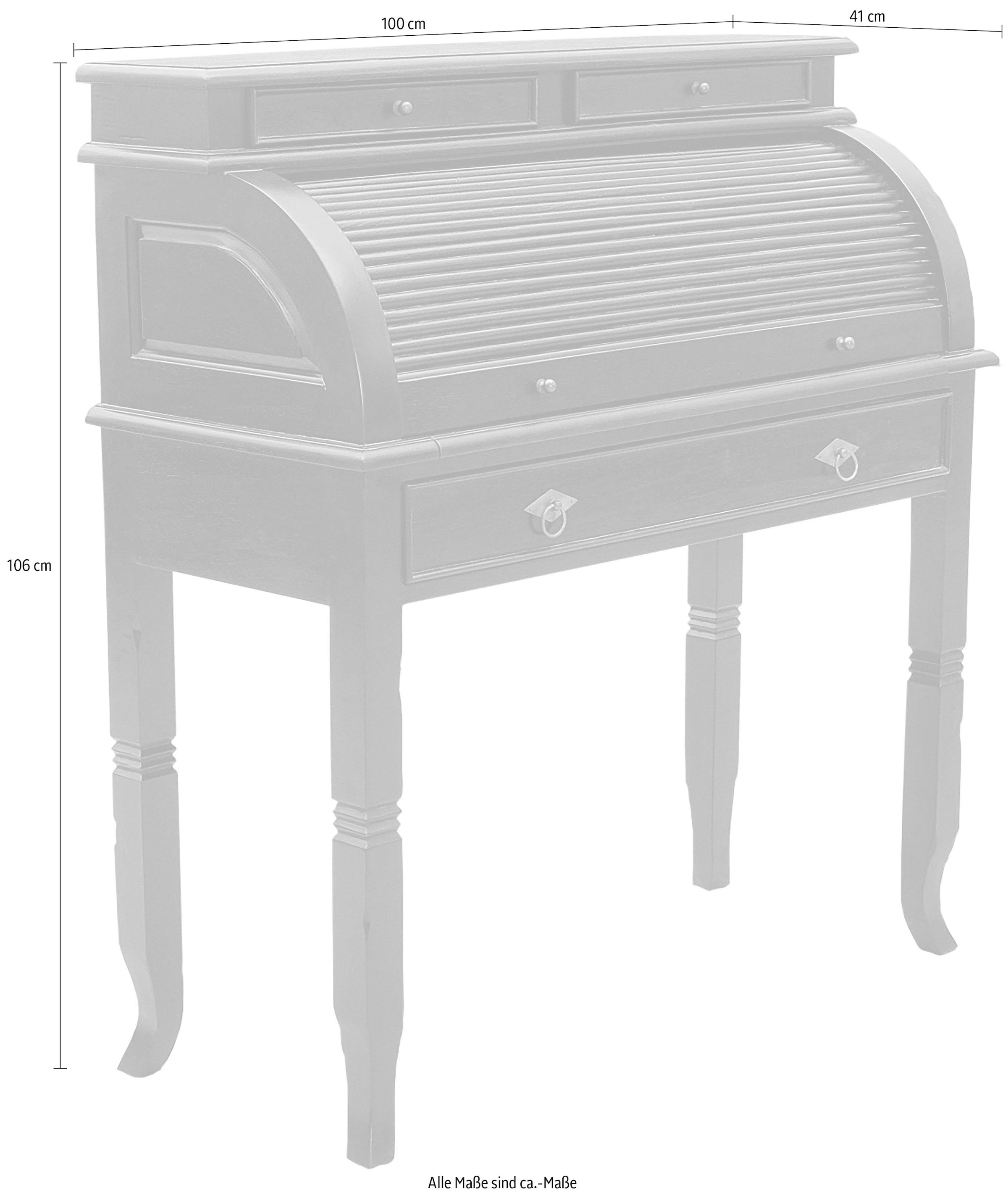 SIT Schreibtisch »Sekretär Akazie Massivholz Schreibtisch Rollladen Vintage Design« Sekretär aus Akazie Massivholz mit Rollladen & Schubladen