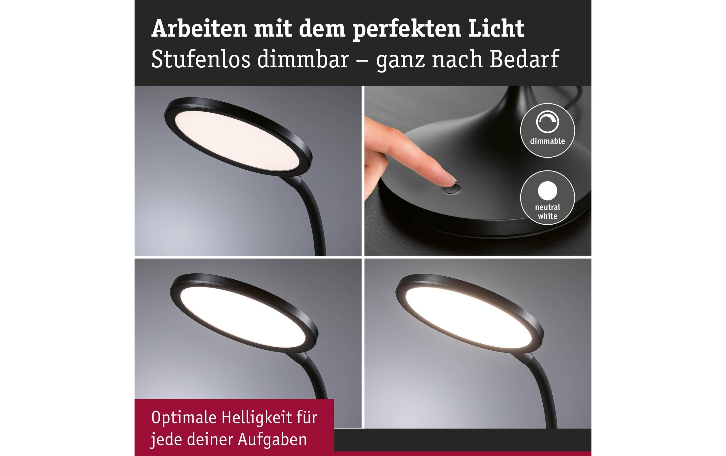 Paulmann Lampe de bureau LED »Paulmann Schreibtischleuchte Schwarz, matt« Module LED blanc chaud