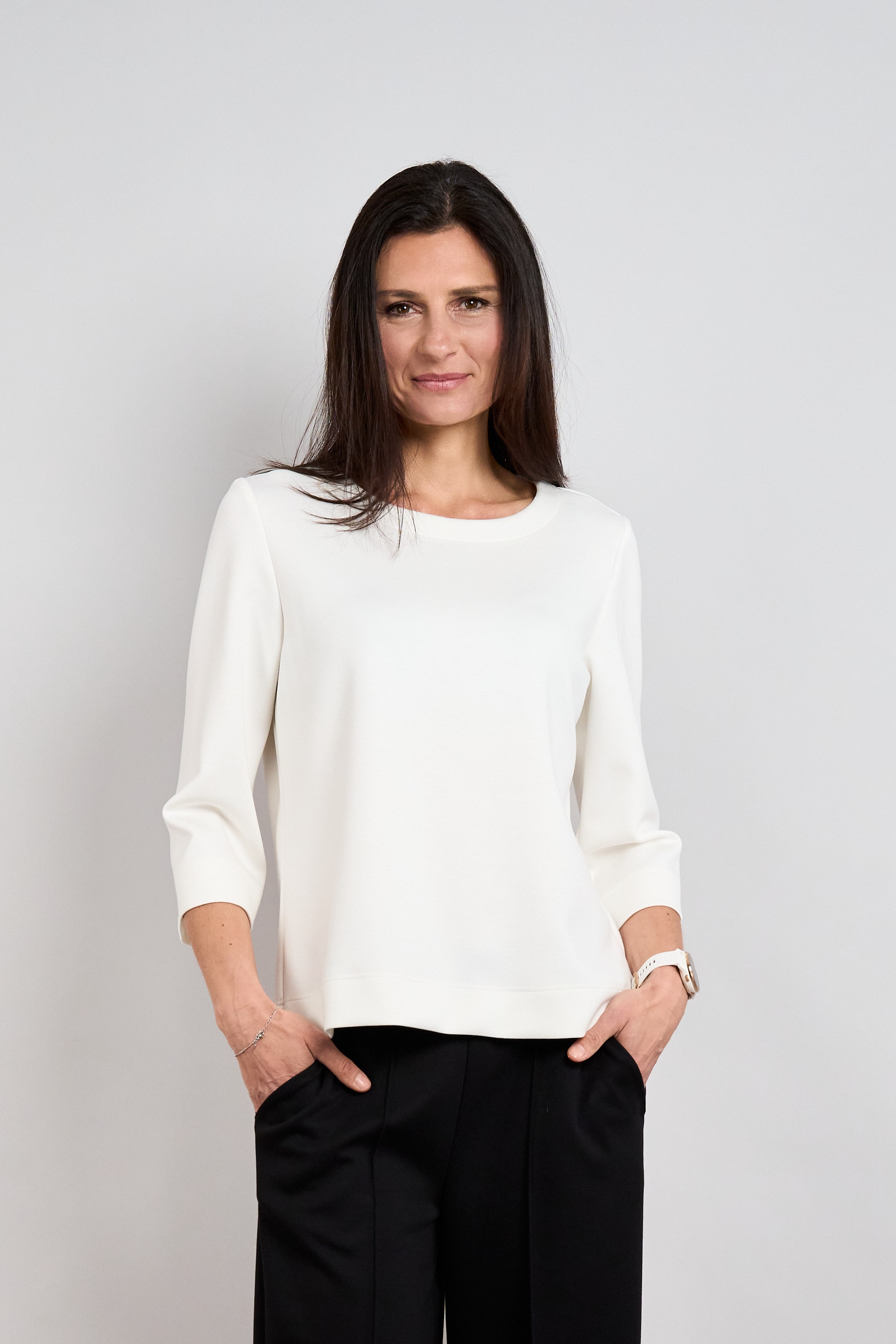 Image of Seidel Moden Sweater, 3/4-Arm mit Glitzersteinen an den Armen - MADE IN GERMANY