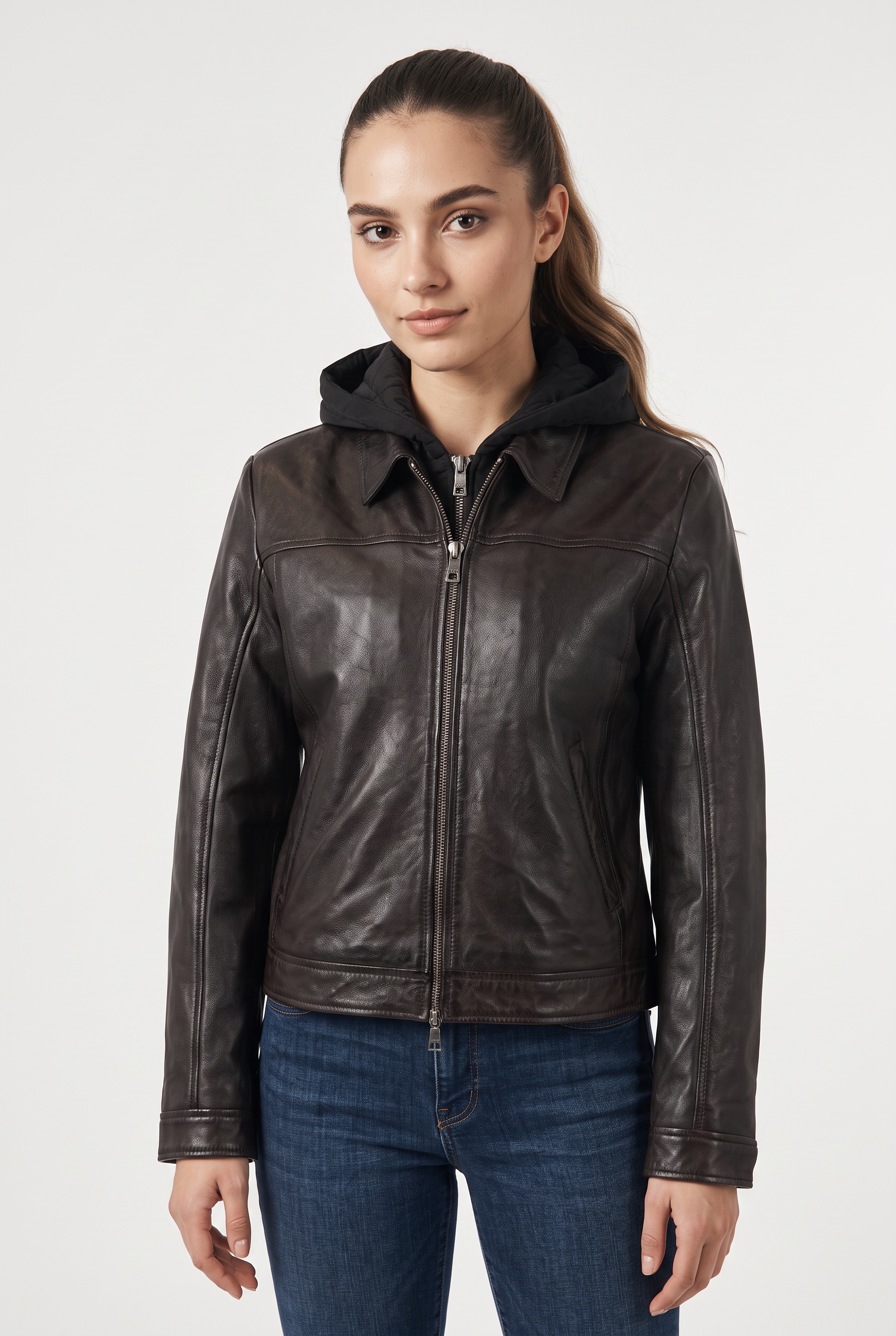 Image of Mauritius Lederjacke "MWAvih" mit Kapuze mit abnehmbarer Nylon-Kapuze