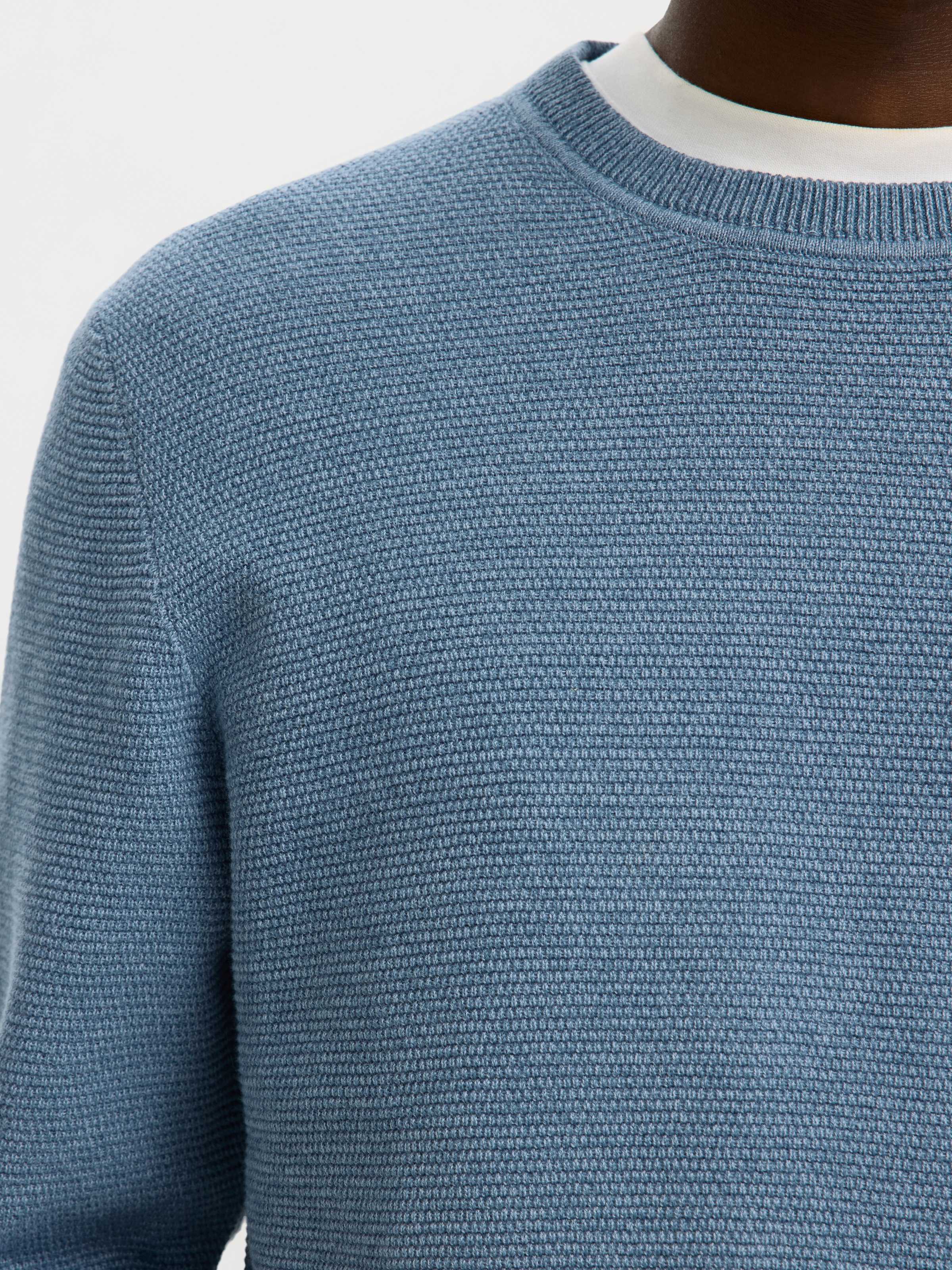 SELECTED Pull à col rond »SLHROSS LS KNIT STRUCTURE CREW NECK NOOS« coton, coupe régulière