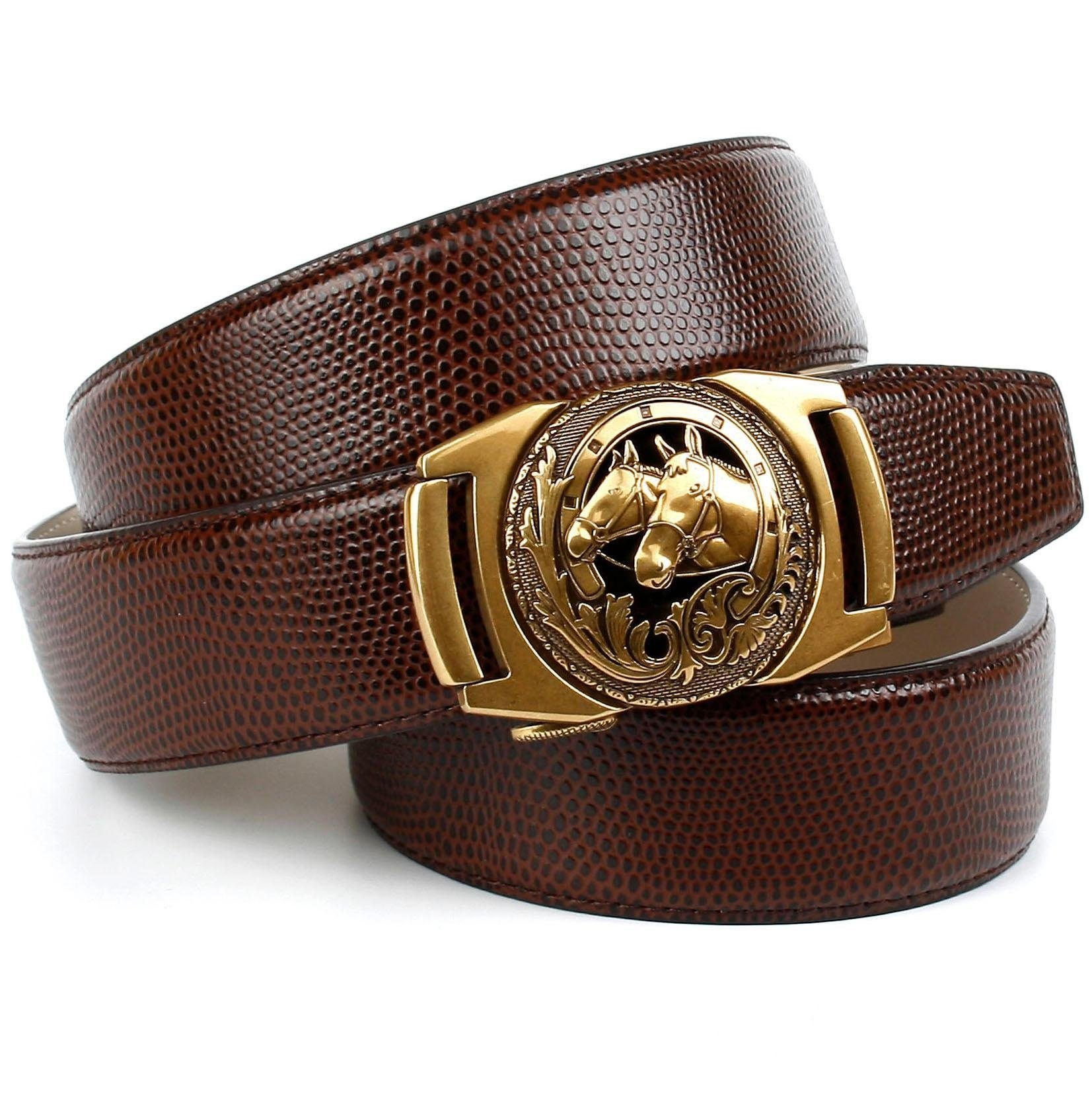 Image of Anthoni Crown Ledergürtel, mit messingfarbener Pferde Metallschnalle bei Ackermann Versand Schweiz