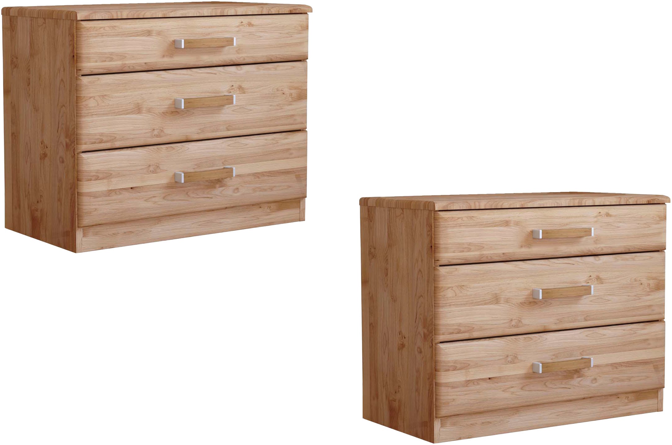 WIEMANN Nachtkommode »Lausanne, Nachttisch, Nachtschrank, teilmassiv Erle, 3 Schubladen« 2er-Set, 60 x 50 x 36 cm (B/H/T), MADE IN GERMANY,  Abdeckplatte und Schubkastenfronten aus Massivholz