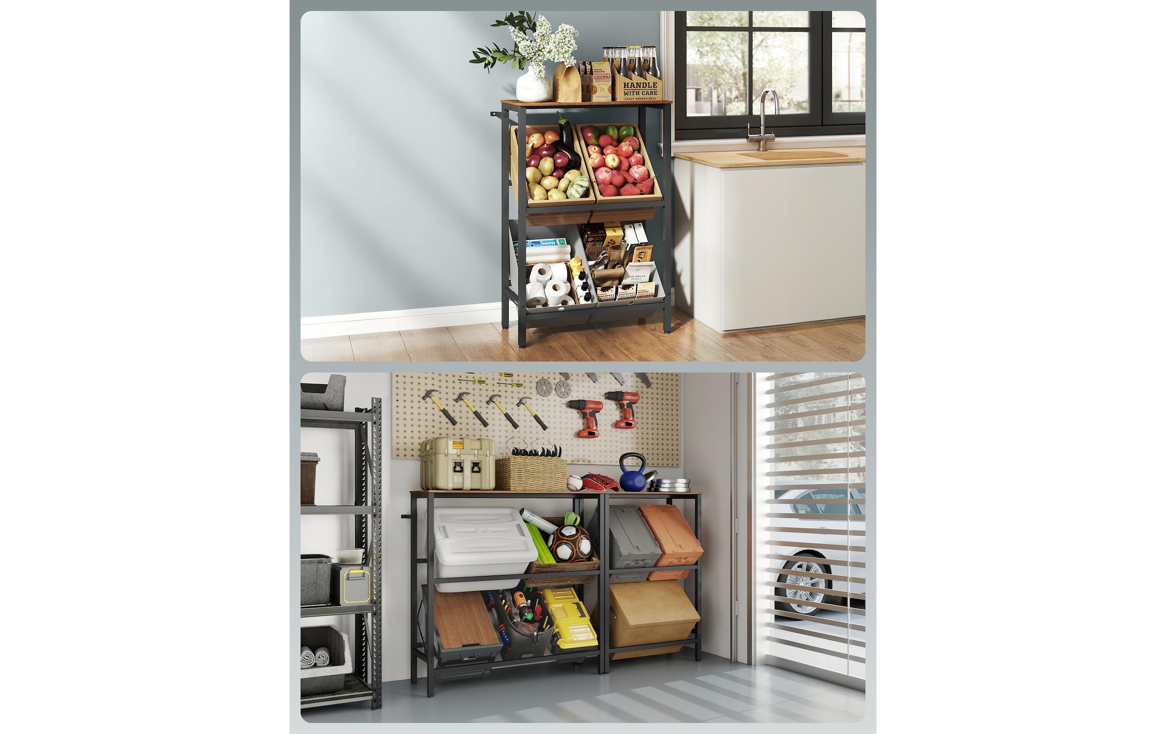 SONGMICS Étagère multi-usages Robustes Getränkekistenregal mit 2 Ebenen für 4 bis 6 Kisten