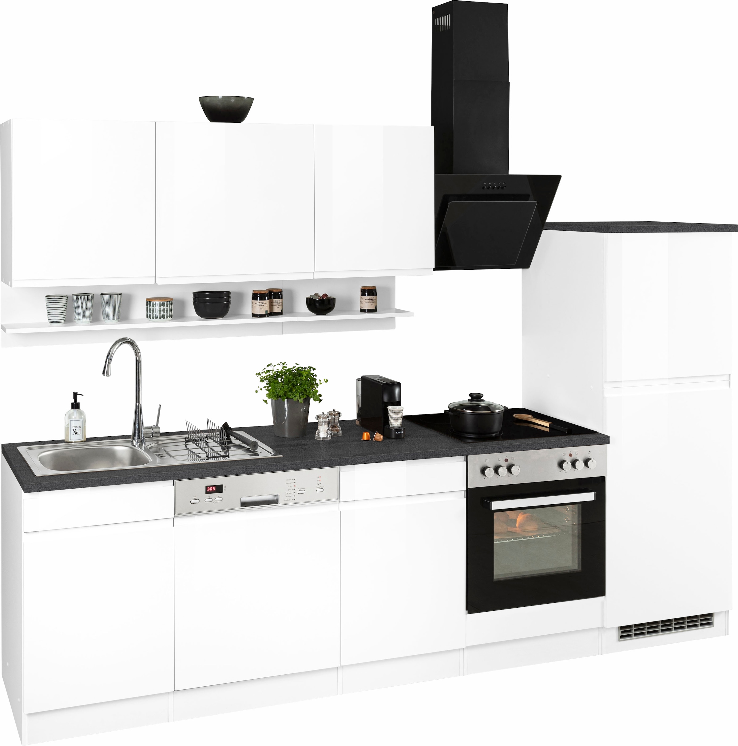 KOCHSTATION Küchenzeile »KS-Virginia,neu in verbesserter Ausführung« Arbeitsplatte 38 mm stark, Stauraum, Softclose,  Breite 280 cm, Soft-Close, wahlweise mit E-Geräten