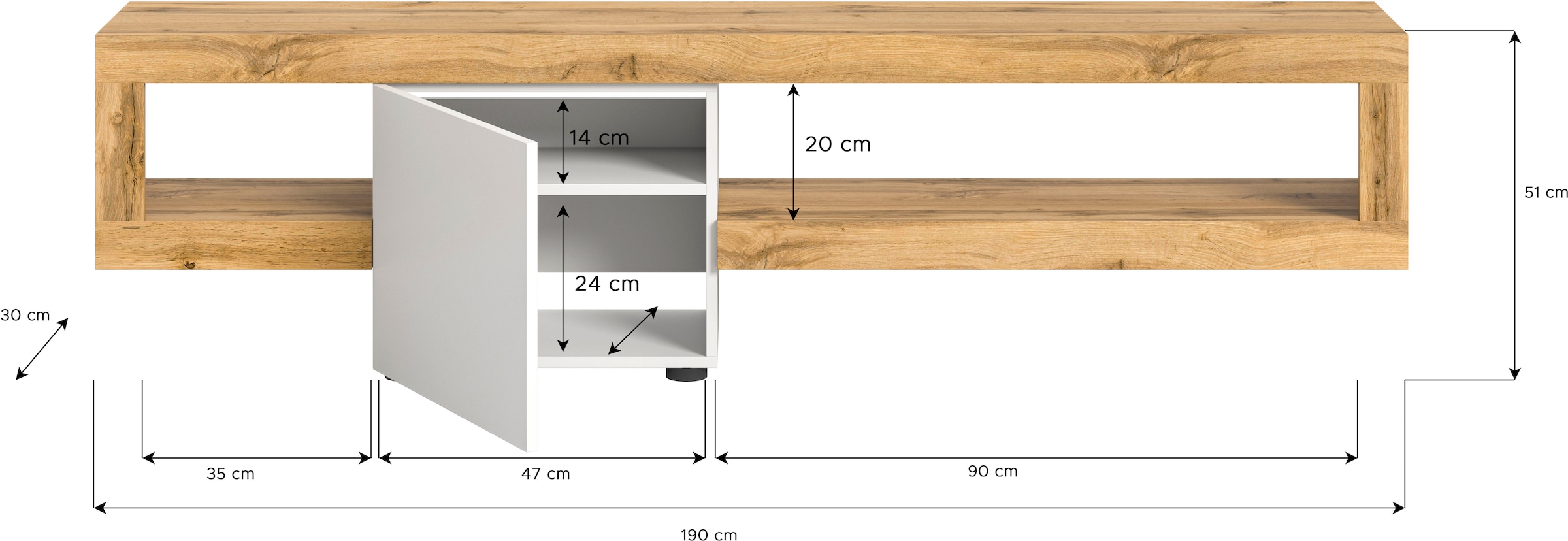 INOSIGN Lowboard »Zolder, Breite 190 cm, push-to-open, 1 Tür, 2 offene Fächer«, TV-Board, TV-Möbel, Media-Möbel, Fernsehschrank