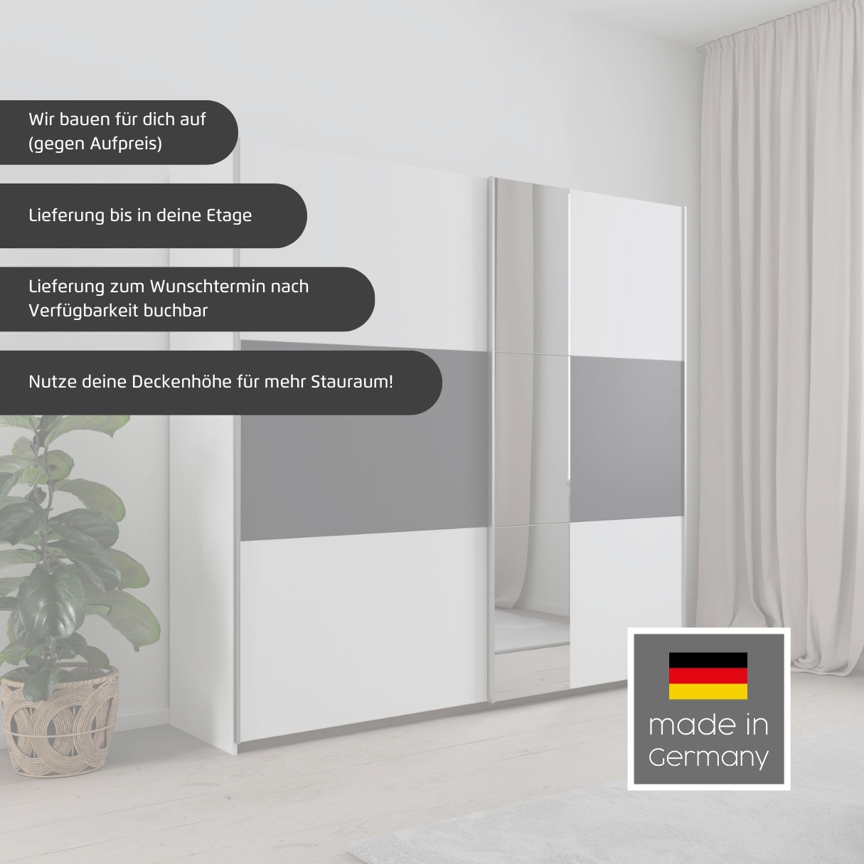 rauch Schwebetürenschrank »Kleiderschrank Schrank Garderobe TOPSELLER ASTANA OTTO´s CHOICE« 3 Ausstattungen BASIC/CLASSIC/PREMIUM (inkl. SOFT-CLOSE-FUNKTION),  mit 3 Spiegelelementen, Metallgriffleisten alufarbig MADE IN GERMANY