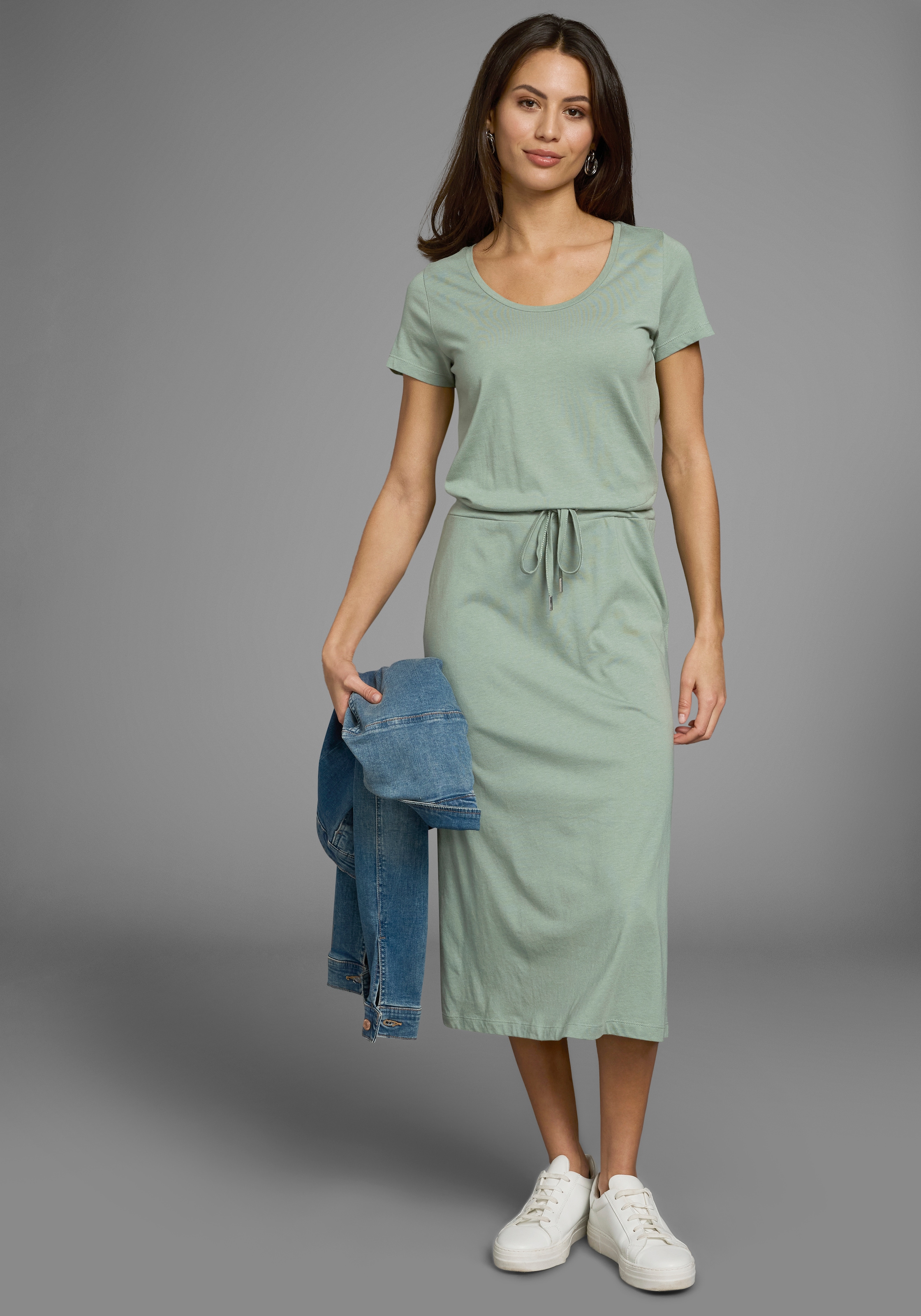 Laura Scott Sommerkleid »mit Bindeband aus softem und atmungsaktivem Jersey« im Basic-Stil - in unifarben, geblümt oder gestreifter Optik