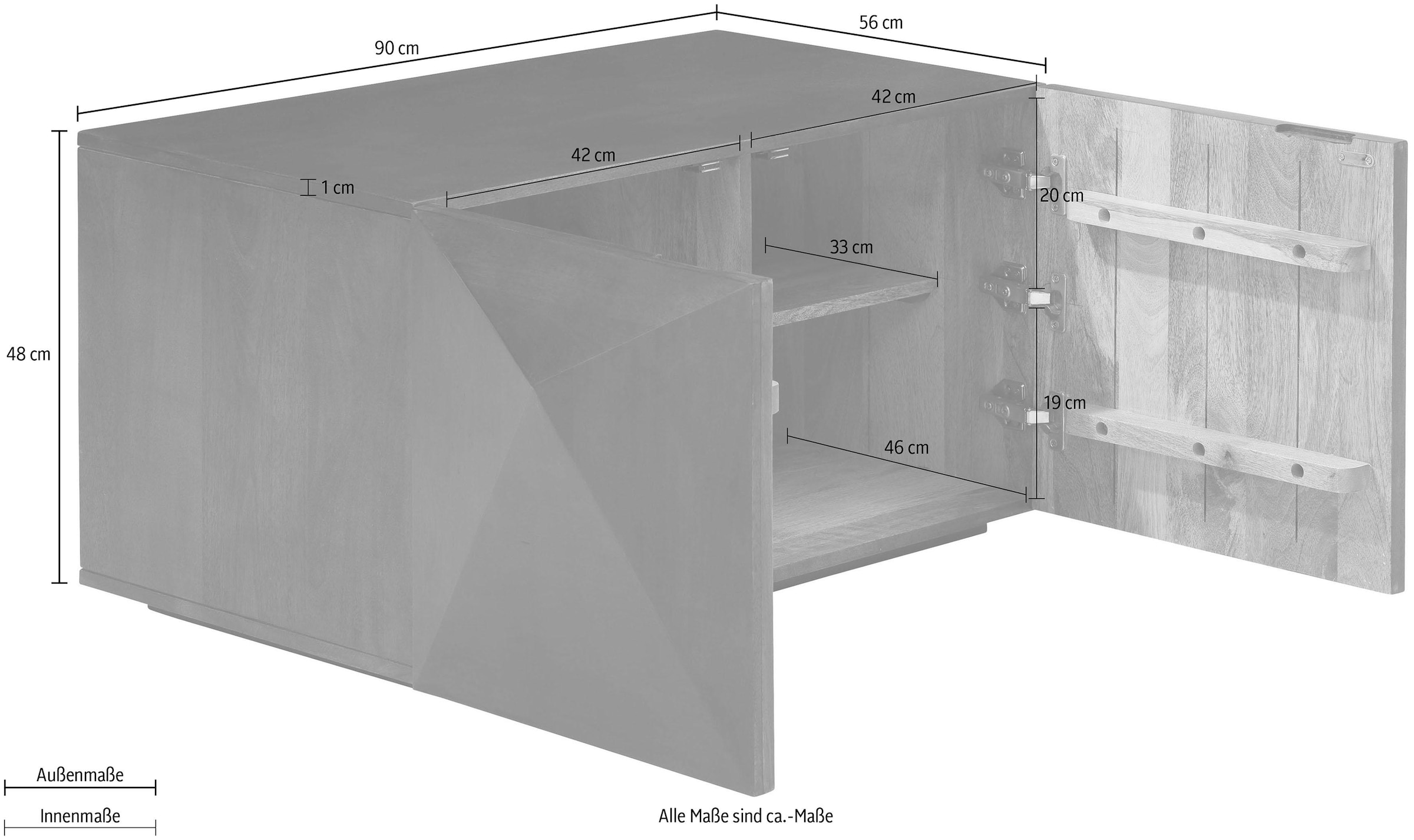 Home affaire Couchtisch »Diamond«, aus massivem Mangoholz mit 3D-Optik auf den Aussenseiten, Breite 90 cm
