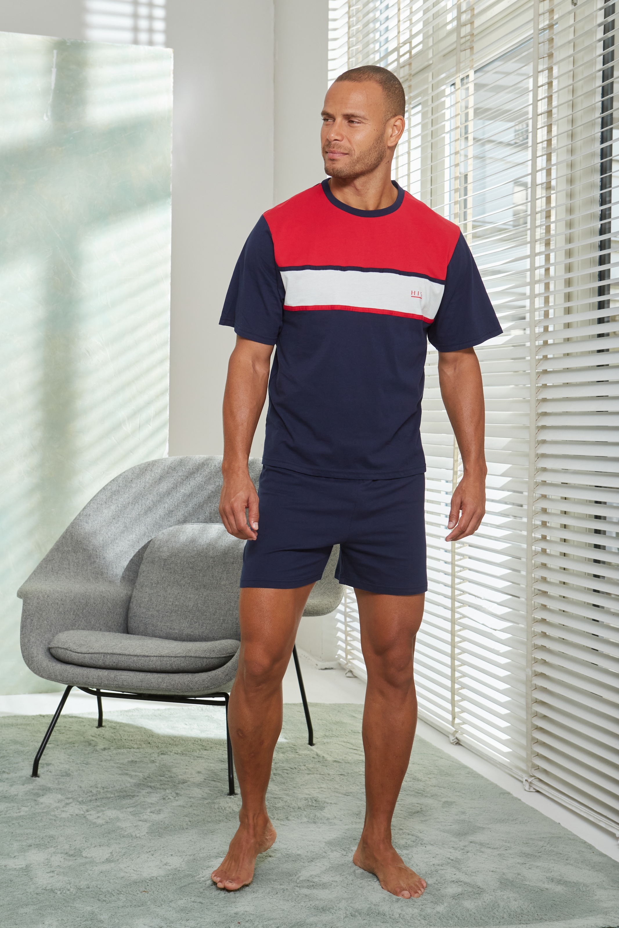 H.I.S Pyjama, (2 tlg., 1 Stück), Schlafanzug mit breitem Streifen