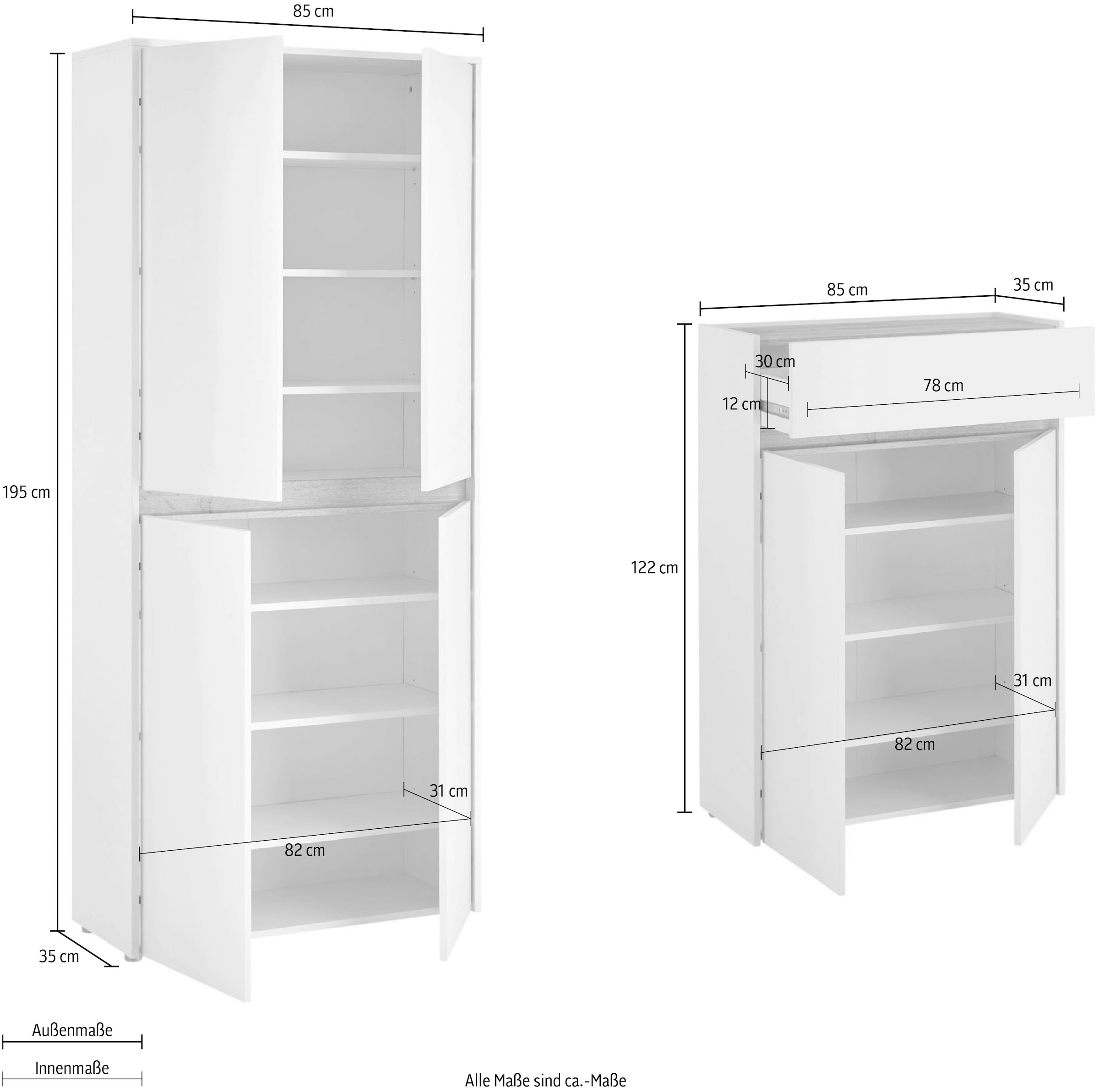 Home affaire Garderoben-Set »City/Giron, moderne Garderobe, viel Stauraum, ca. 48 Schuhe« Set, 2 Stk. tlg.