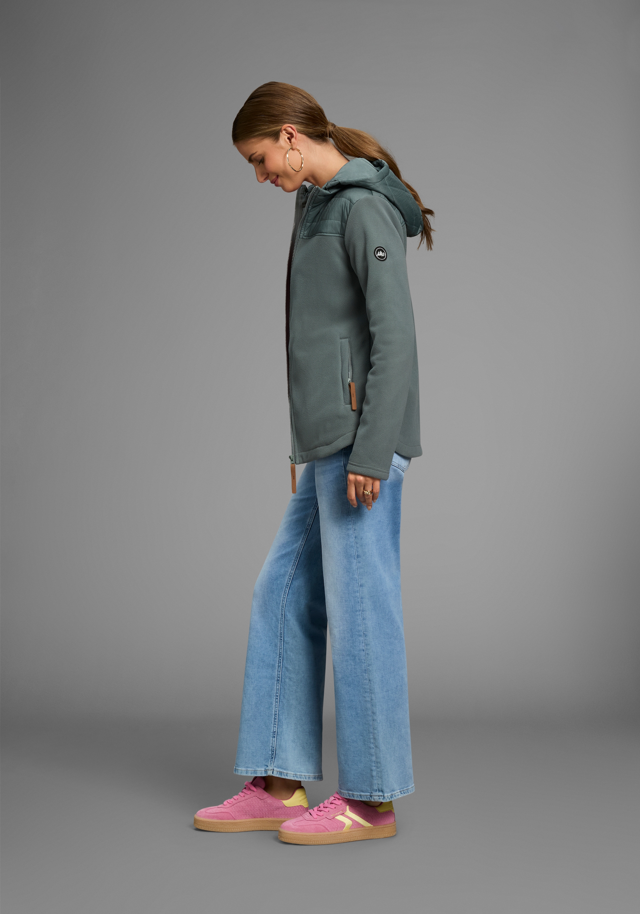 Polarino Hybridjacke, mit Kapuze, mit wattiertem Schulterbereich, Übergangsjacke